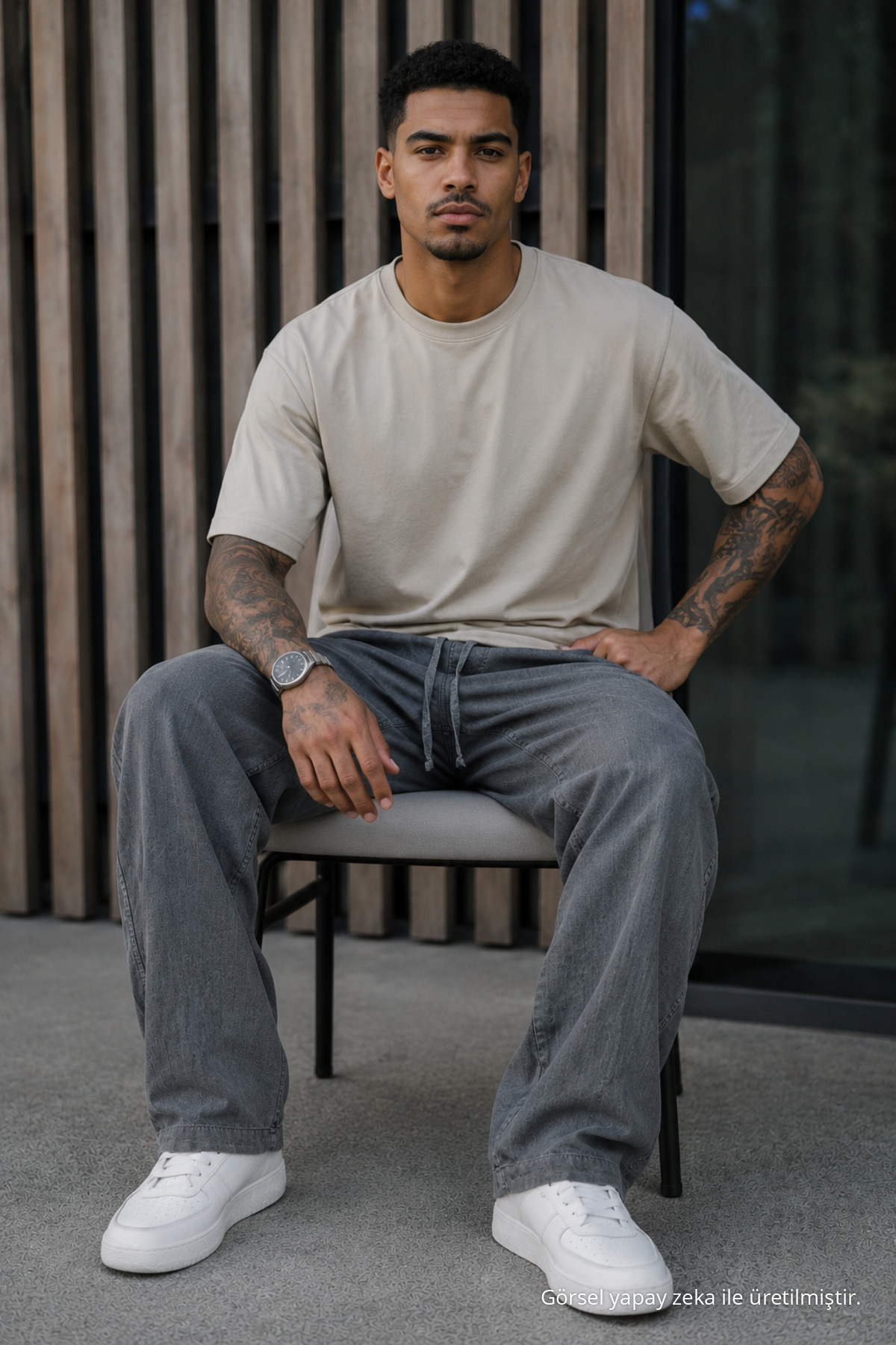 Erkek Premium Jogger Relax Fit E.Siyah Keten Pantolon Antrasit 5