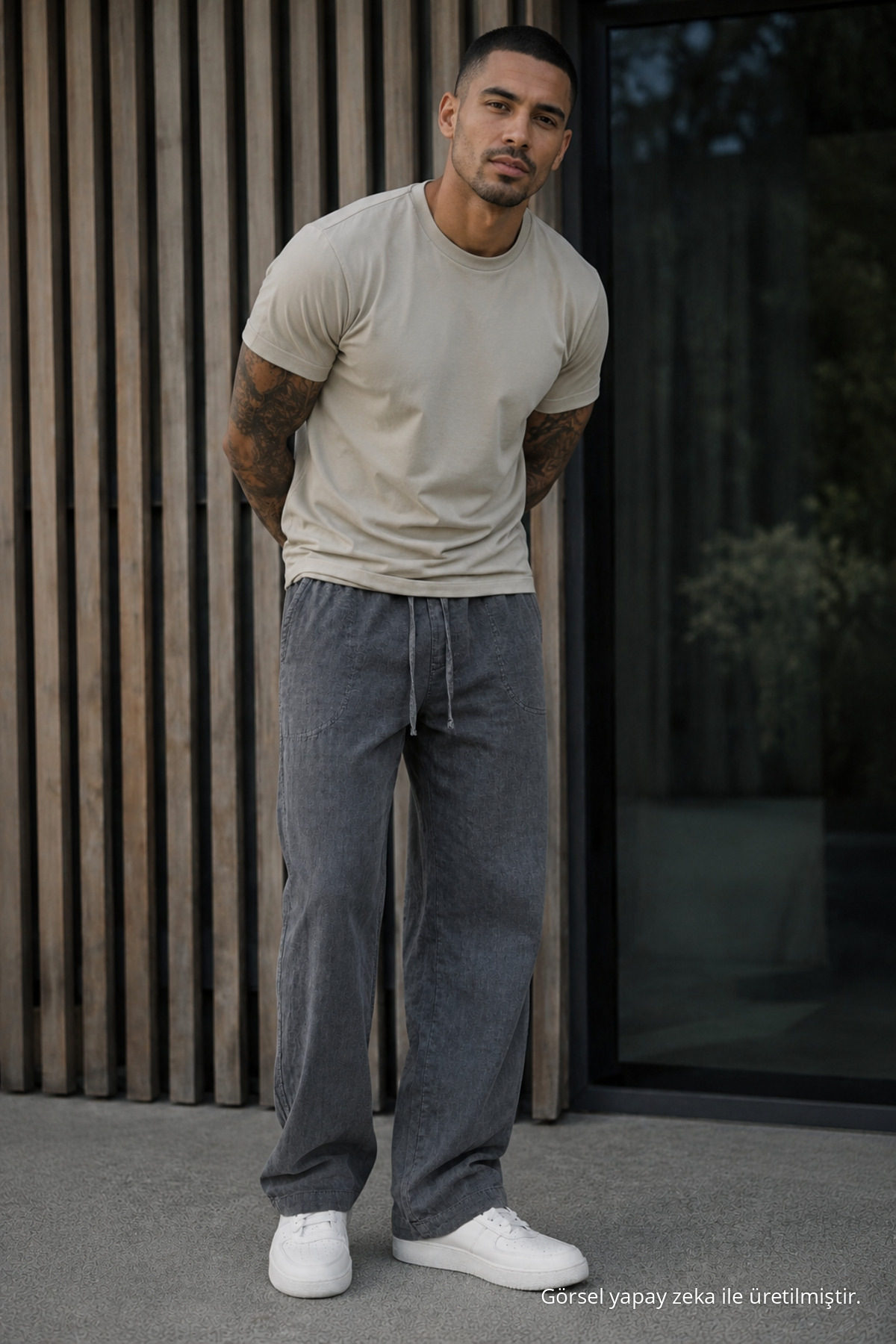 Erkek Premium Jogger Relax Fit E.Siyah Keten Pantolon Antrasit 3