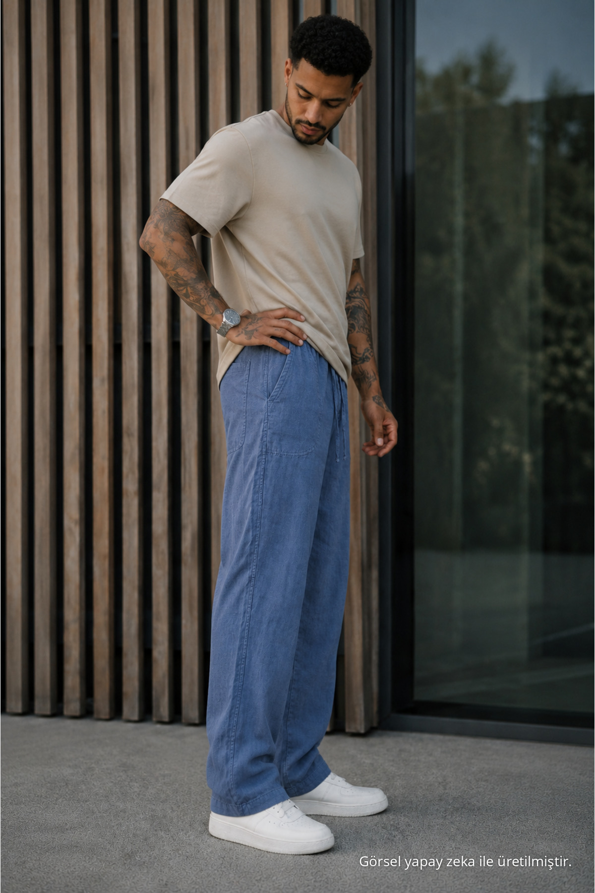 Erkek Premium Jogger Relax Fit Füme Keten Pantolon 4