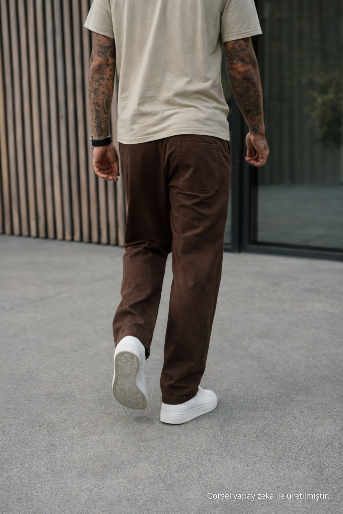 Erkek Premium Jogger Relax Fit Kahverengi Keten Pantolon 6