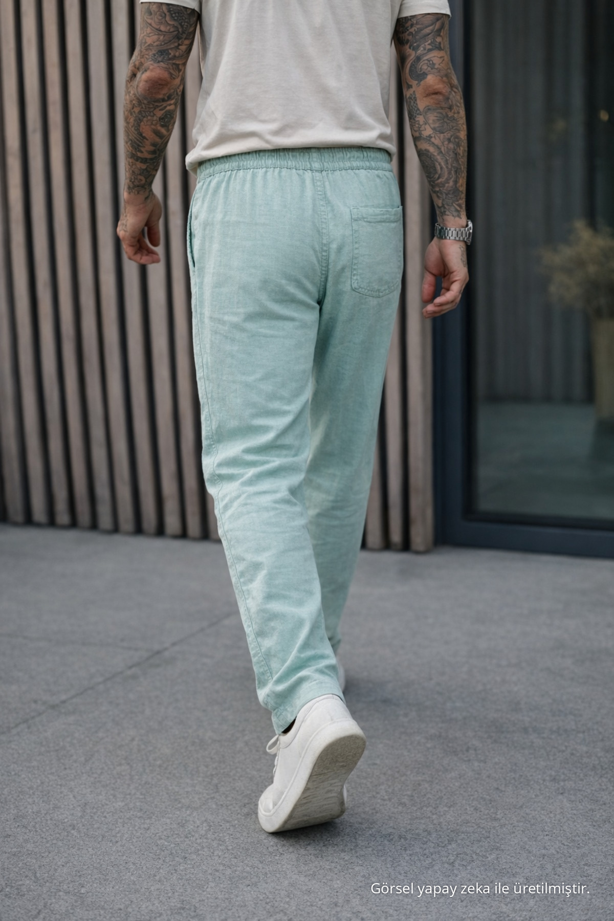 Erkek Premium Jogger Relax Fit S.Yeşil Keten Pantolon Su 6