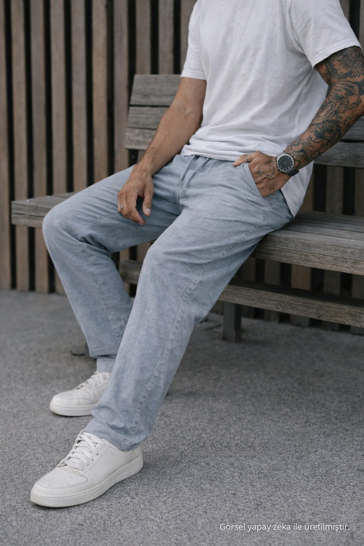 Erkek Premium Jogger Relax Fit Taş Keten Pantolon 4