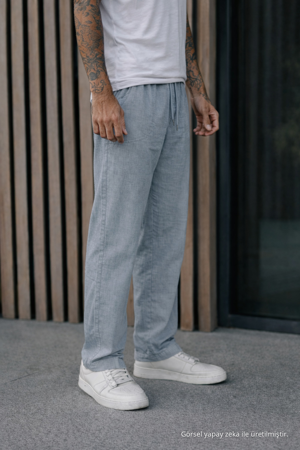 Erkek Premium Jogger Relax Fit Taş Keten Pantolon 5