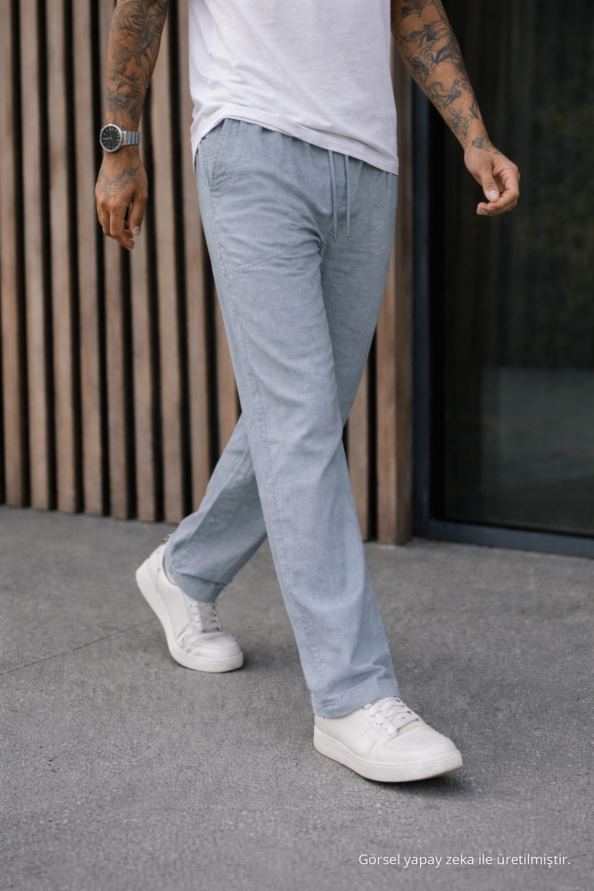 Erkek Premium Jogger Relax Fit Taş Keten Pantolon 3