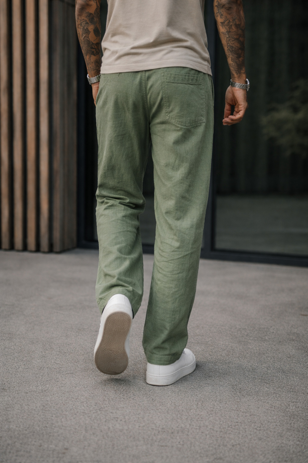 Erkek Premium Jogger Relax Fit Yeşil Keten Pantolon 6