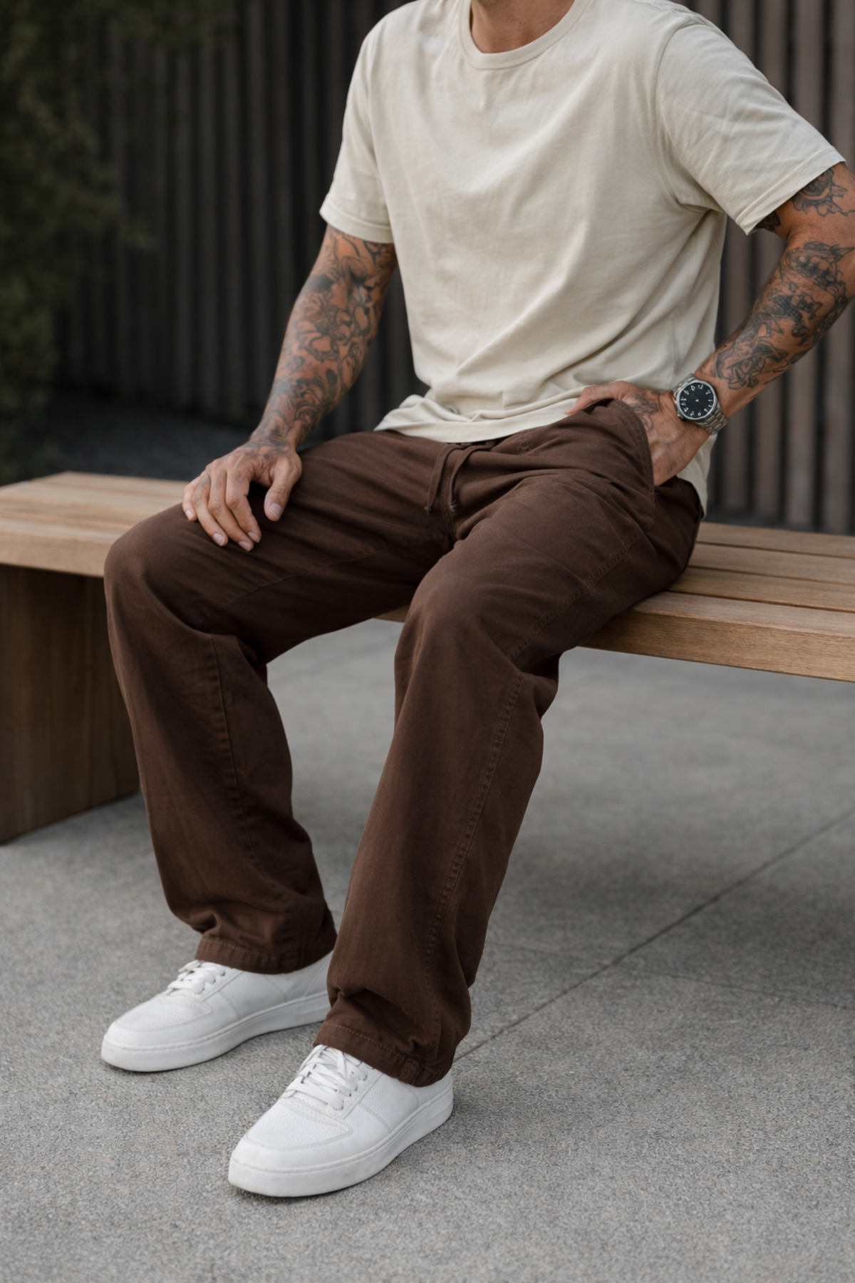 Erkek Premium Jogger Relax Fit Kahverengi Keten Pantolon 5