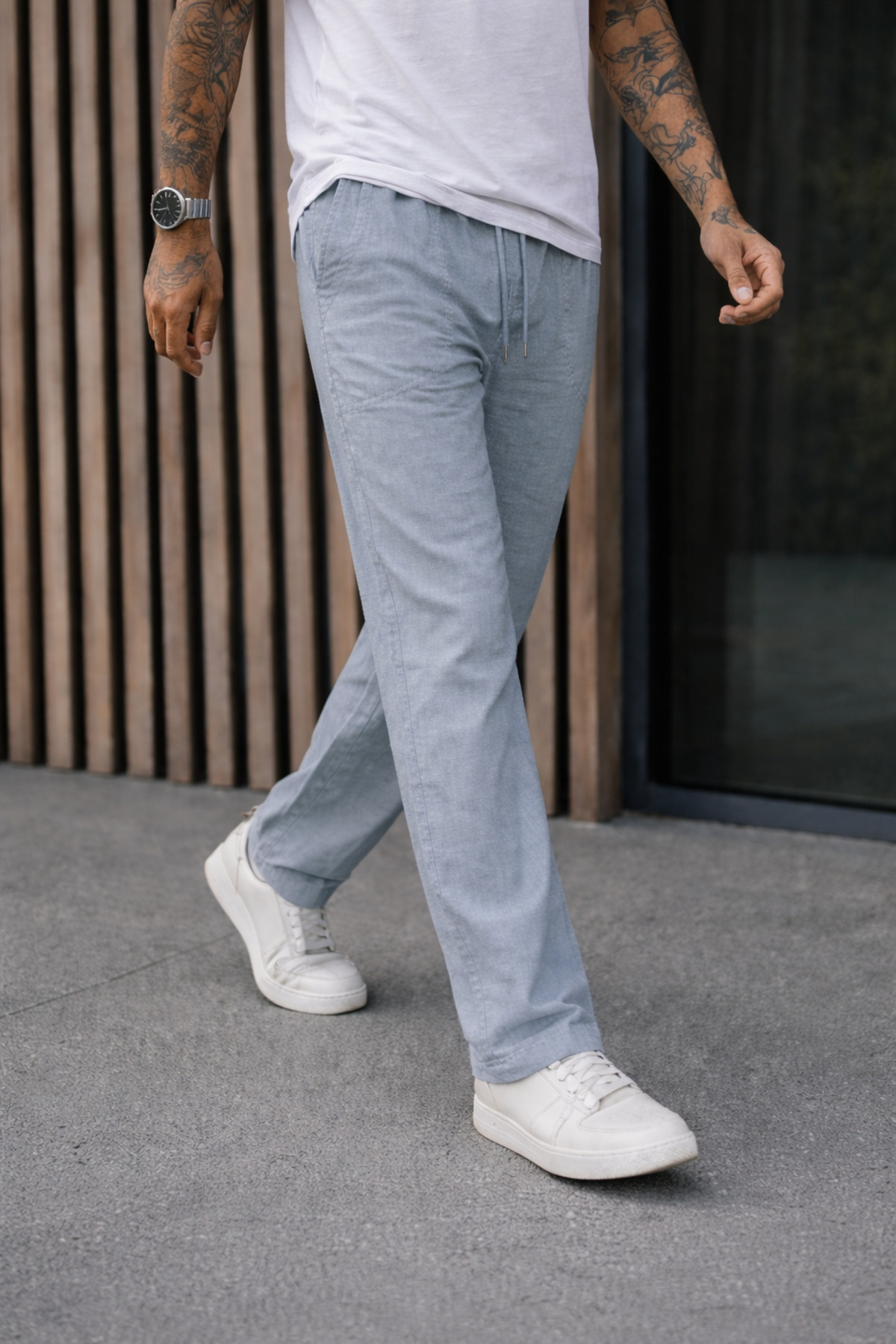 Erkek Premium Jogger Relax Fit Taş Keten Pantolon 3