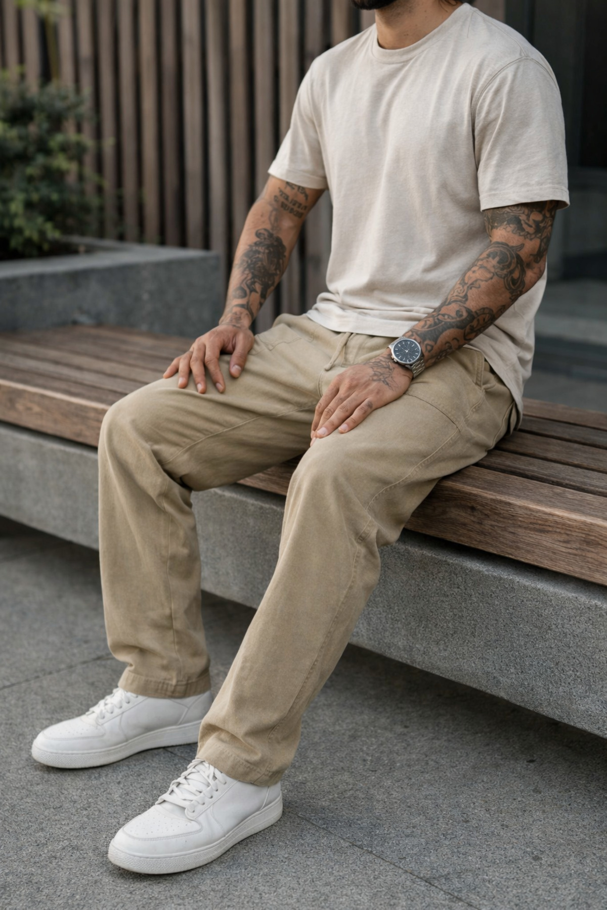 Erkek Premium Jogger Relax Fit Bej Keten Pantolon 5