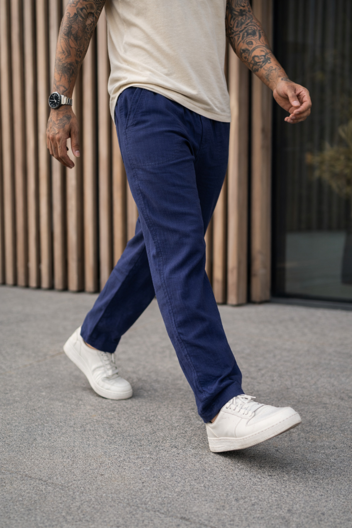 Erkek Premium Jogger Relax Fit Lacivert Keten Pantolon 3