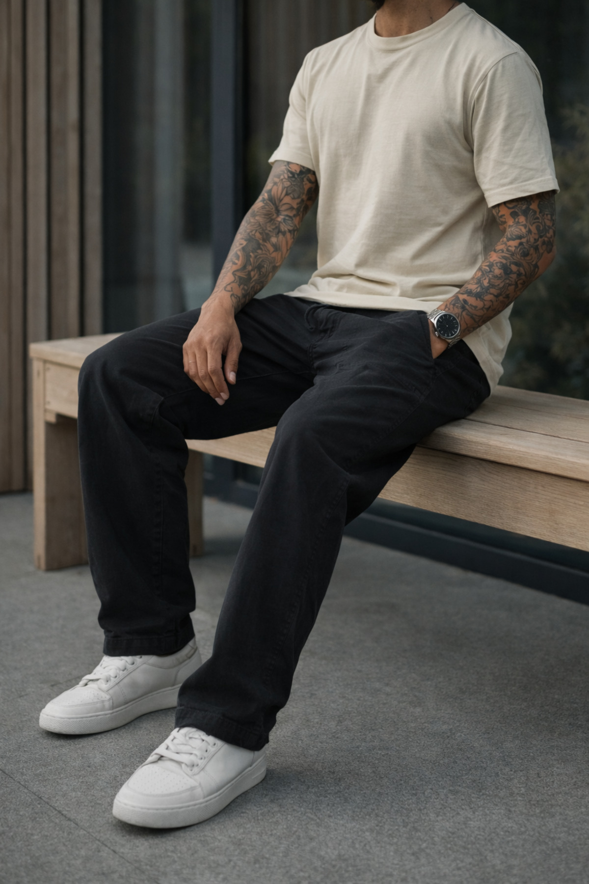 Erkek Premium Jogger Relax Fit Siyah Keten Pantolon 4