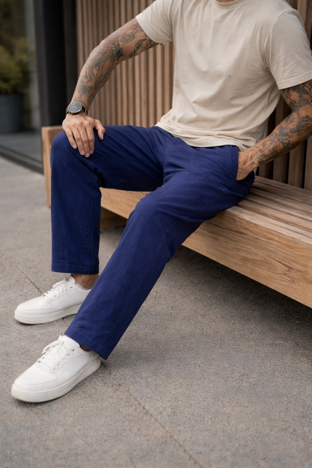 Erkek Premium Jogger Relax Fit Lacivert Keten Pantolon 5