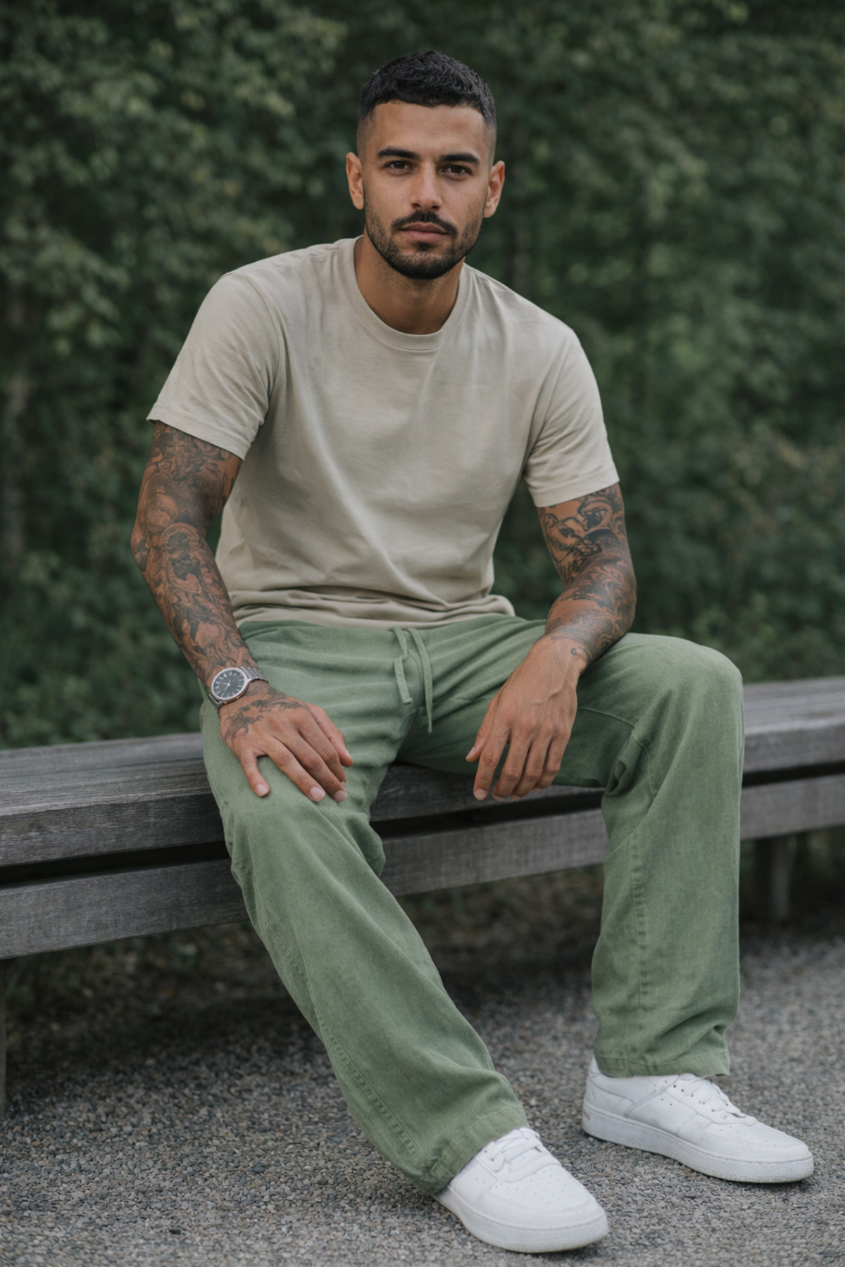 Erkek Premium Jogger Relax Fit Yeşil Keten Pantolon 5