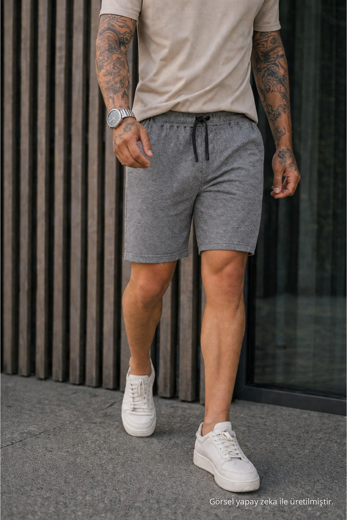 Erkek Regular Fit Cepli Beli Bağcıklı Füme Basic Şort 4