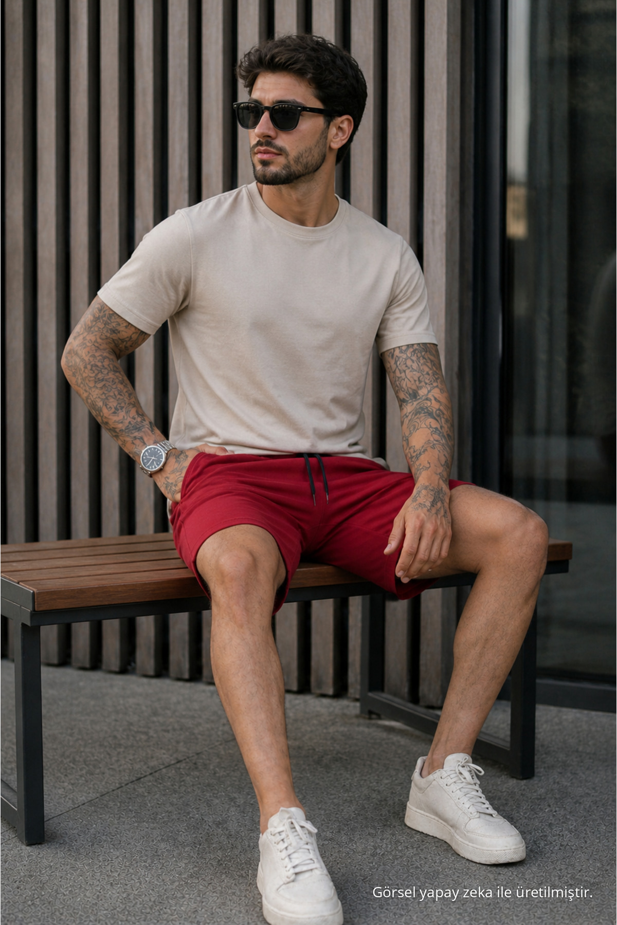 Erkek Regular Fit Cepli Beli Bağcıklı Kırmızı Basic Şort 5