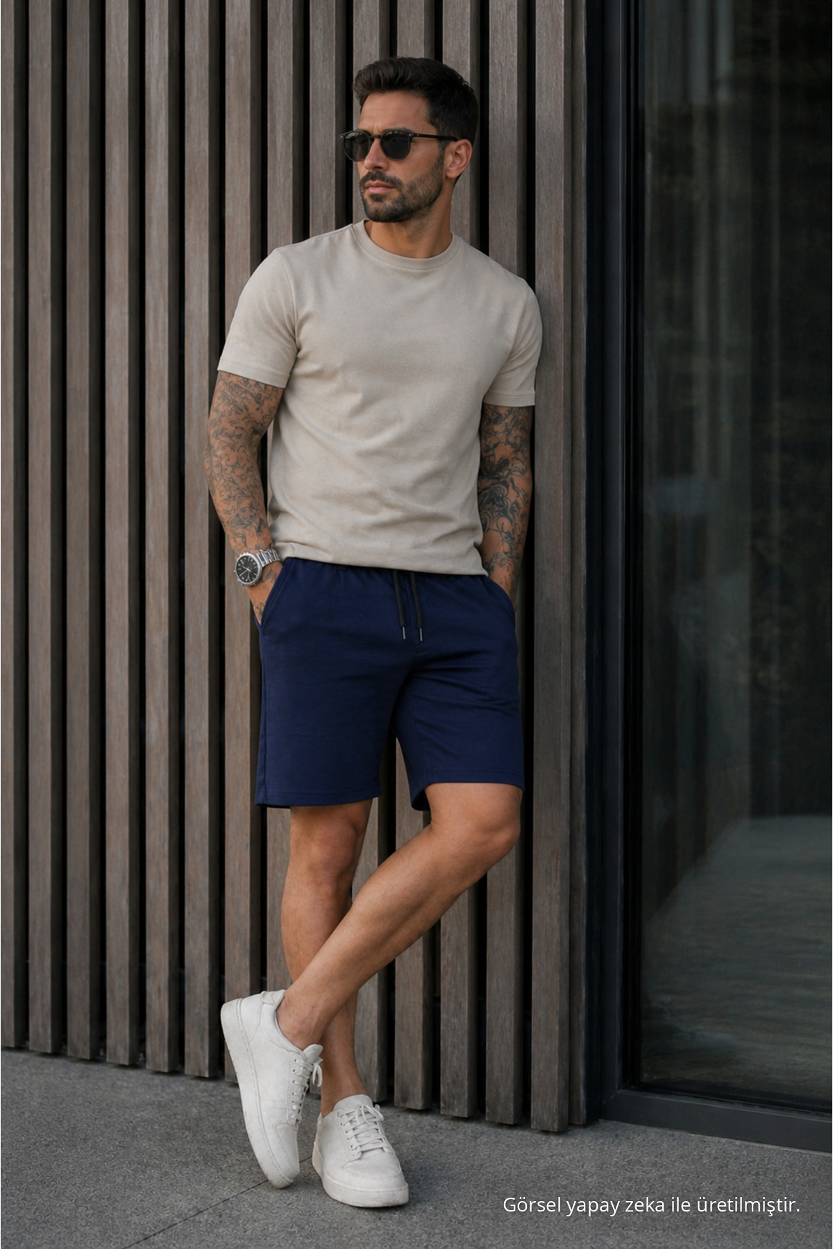 Erkek Regular Fit Cepli Beli Bağcıklı Lacivert Basic Şort 3