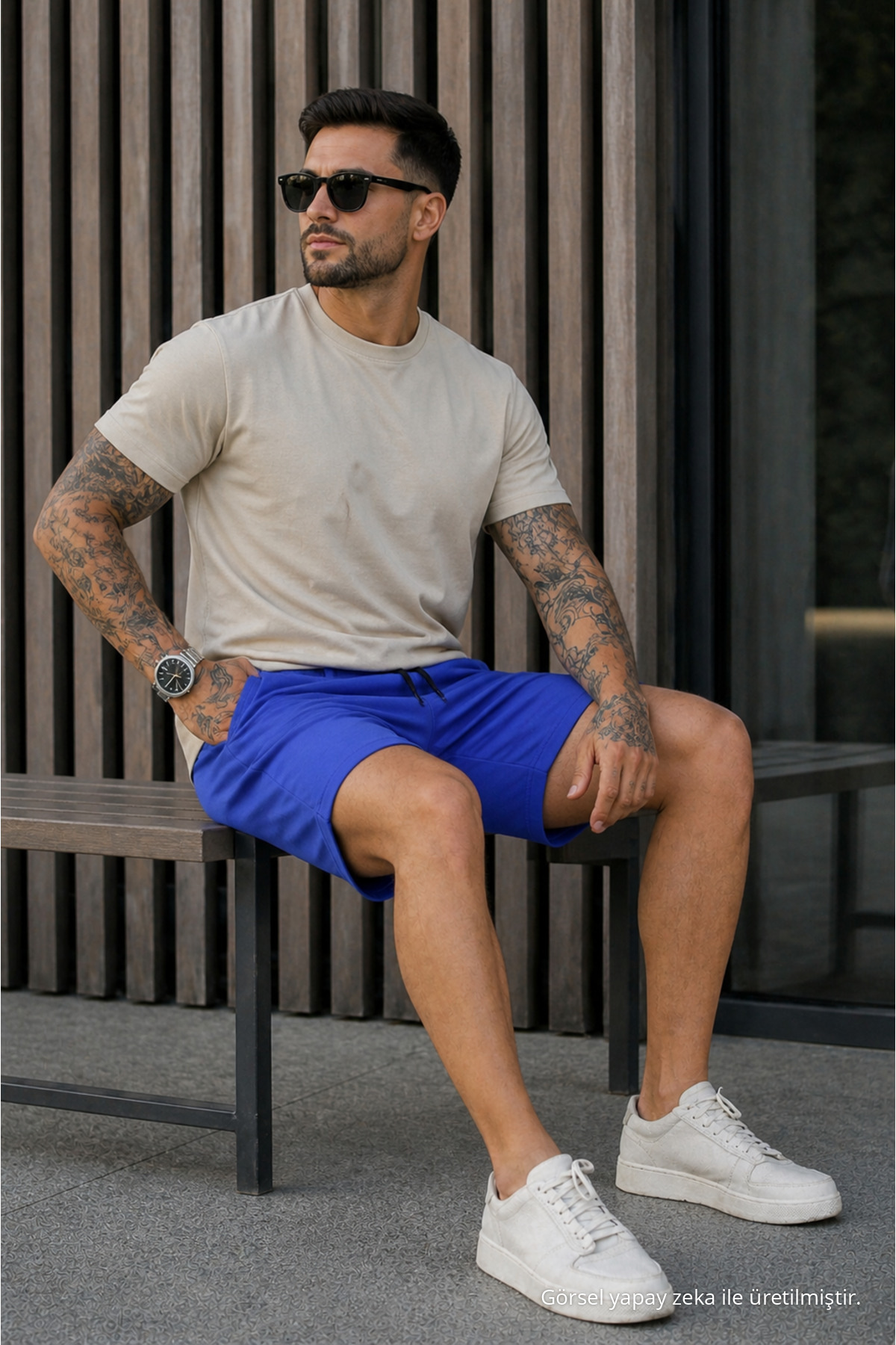 Erkek Regular Fit Cepli Beli Bağcıklı Mavi Basic Şort 5