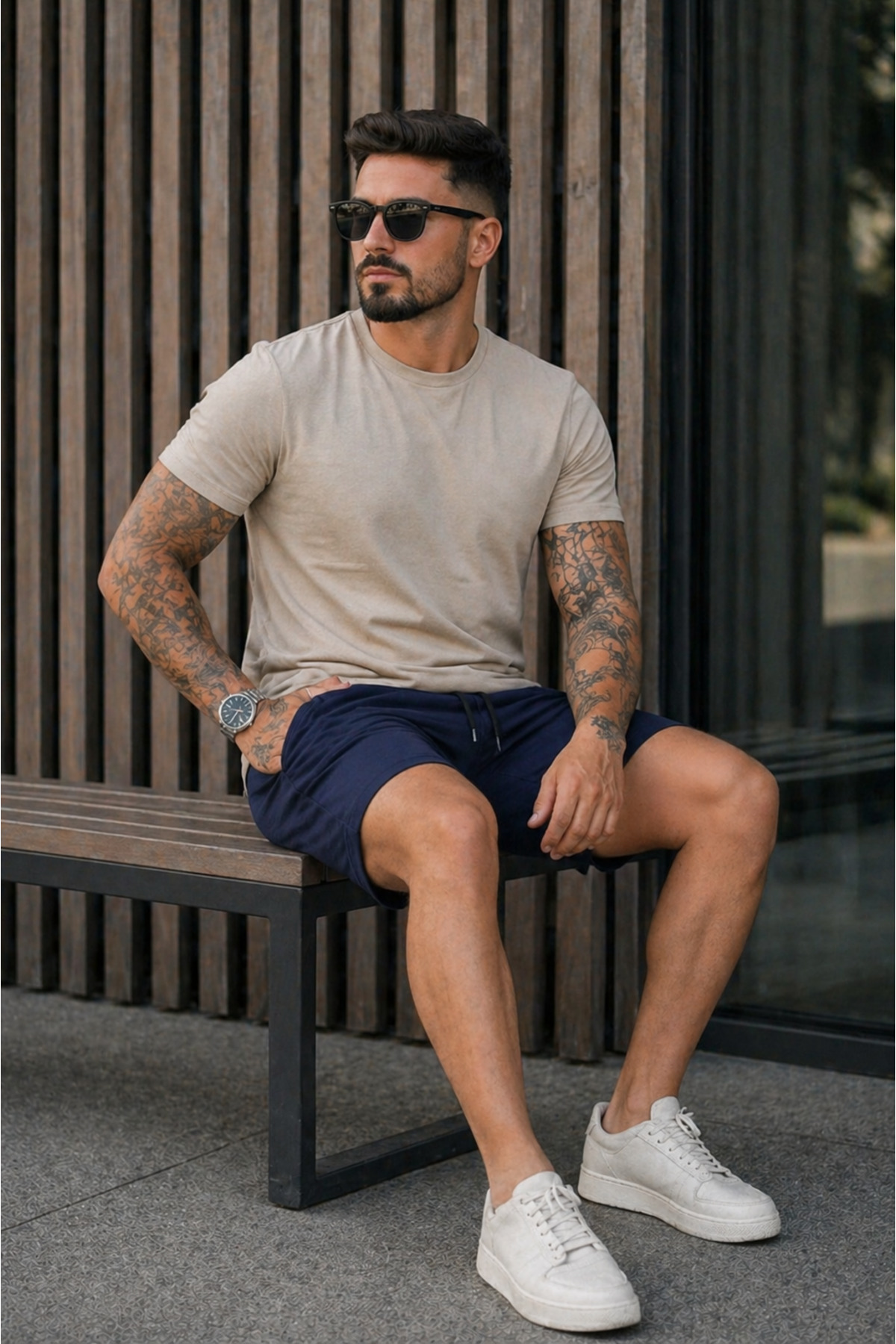 Erkek Regular Fit Cepli Beli Bağcıklı Lacivert Basic Şort 5