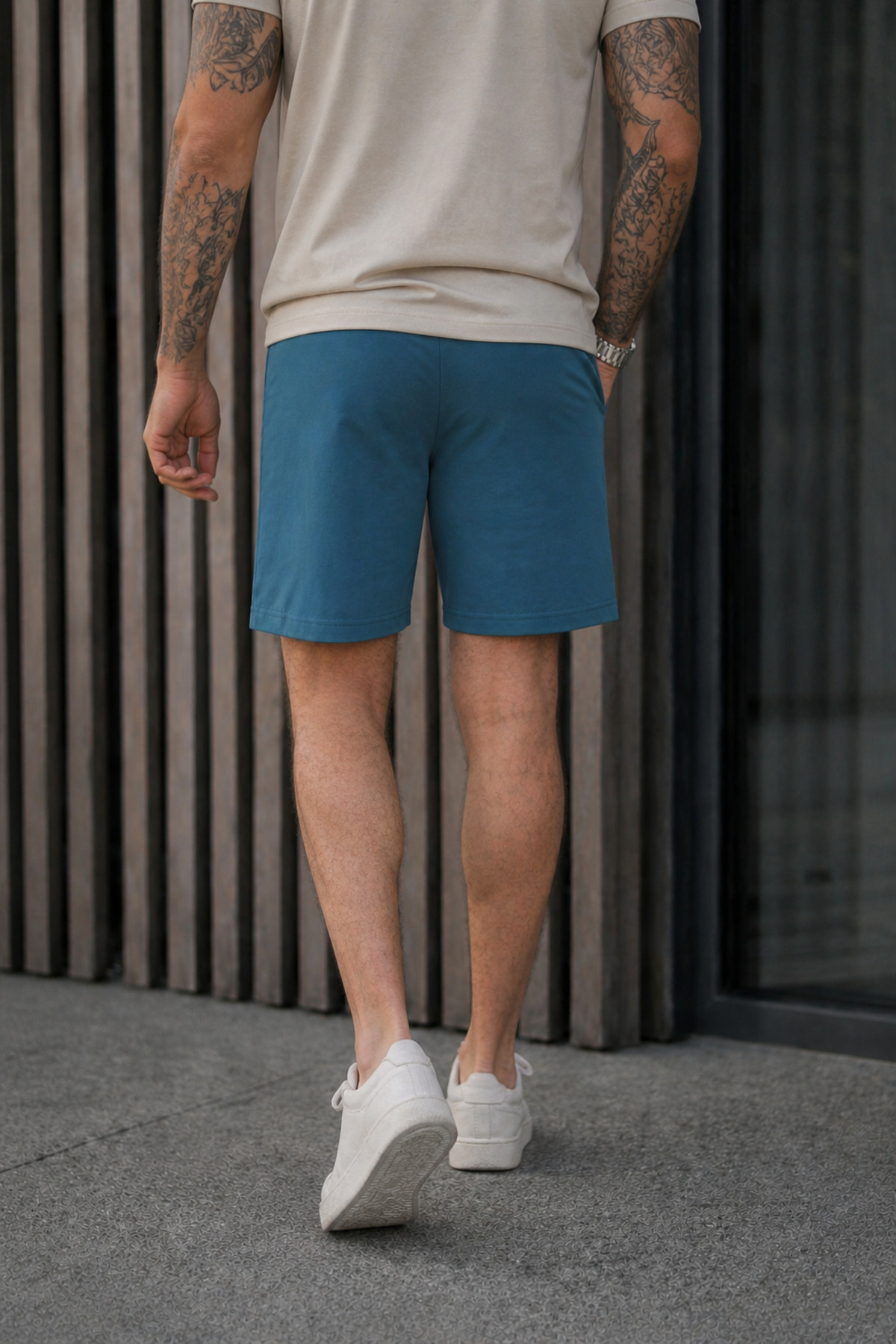 Erkek Regular Fit Cepli Beli Bağcıklı Mavi Basic Şort 6
