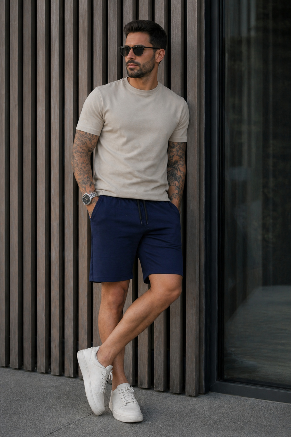 Erkek Regular Fit Cepli Beli Bağcıklı Lacivert Basic Şort 3