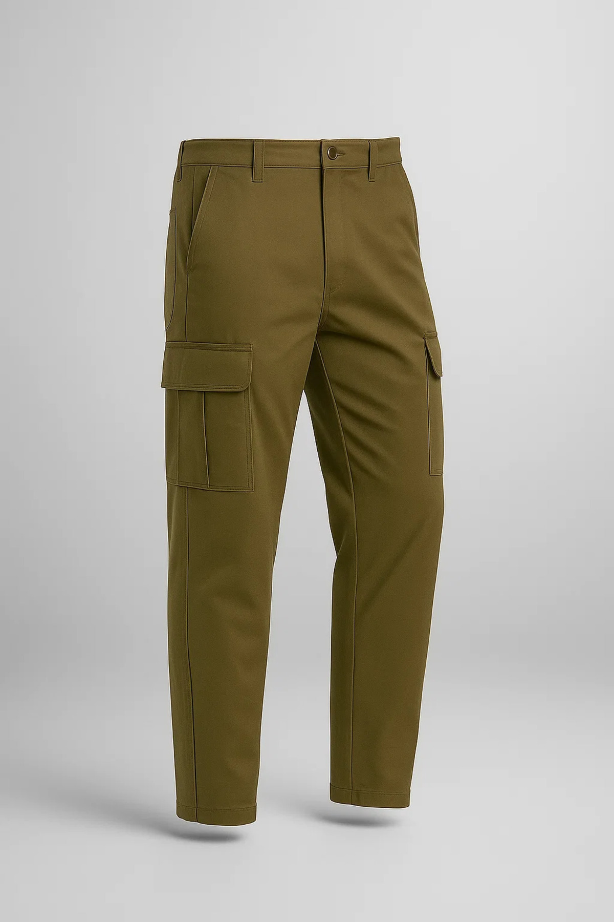 Erkek Yüksek Bel Kargo Cepli Haki Baggy Pantolon 3