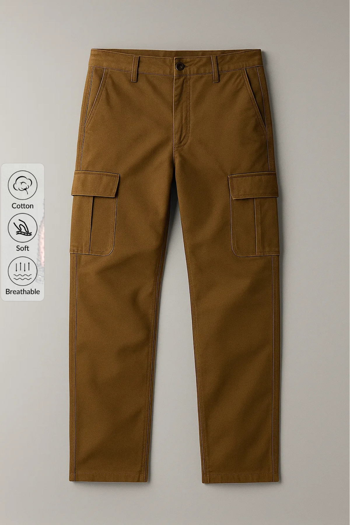 Erkek Yüksek Bel Kargo Cepli Kahverengi Baggy Pantolon 6