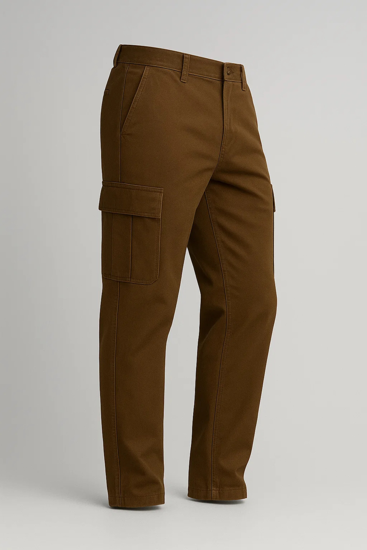 Erkek Yüksek Bel Kargo Cepli Kahverengi Baggy Pantolon 3