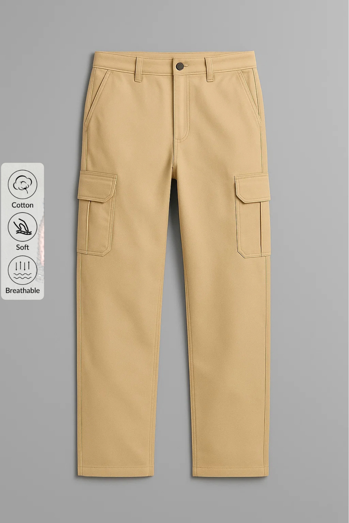 Erkek Yüksek Bel Kargo Cepli Krem Baggy Pantolon 6