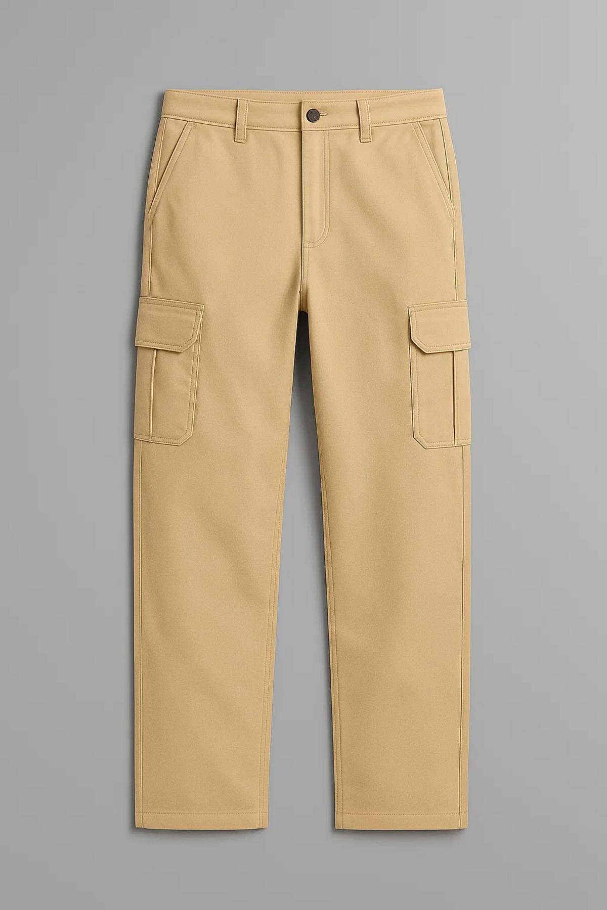 Erkek Yüksek Bel Kargo Cepli Krem Baggy Pantolon 4