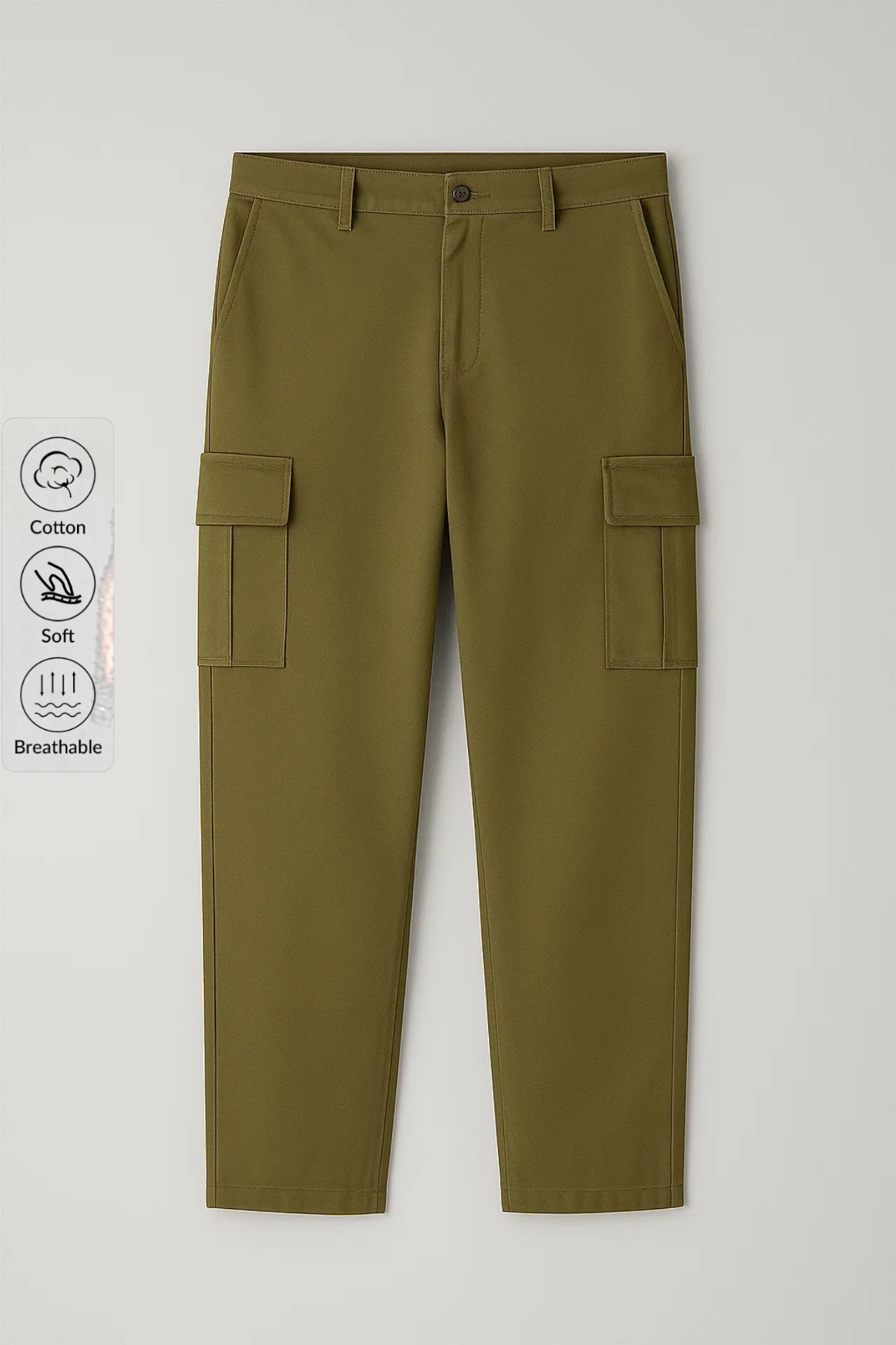 Erkek Yüksek Bel Kargo Cepli Haki Baggy Pantolon 6