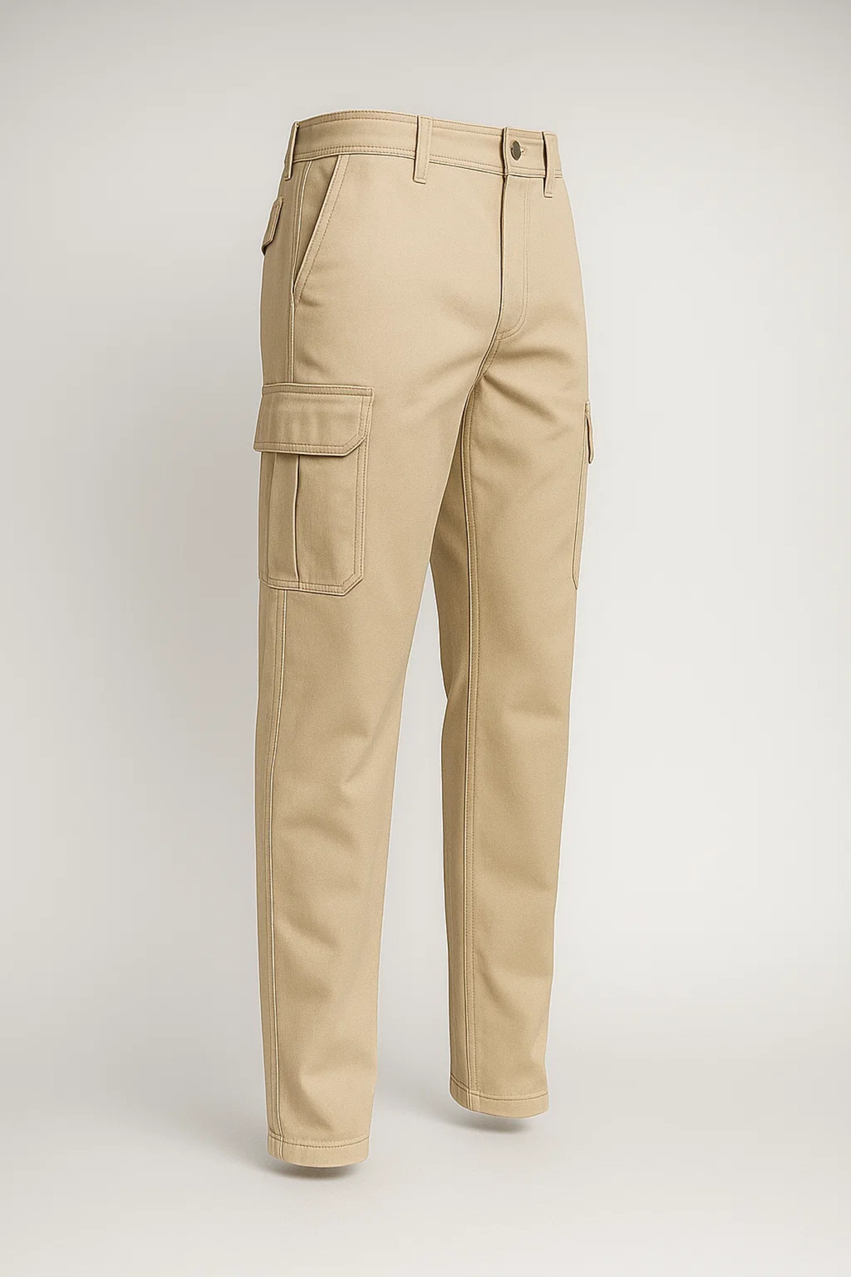 Erkek Yüksek Bel Kargo Cepli Krem Baggy Pantolon 5