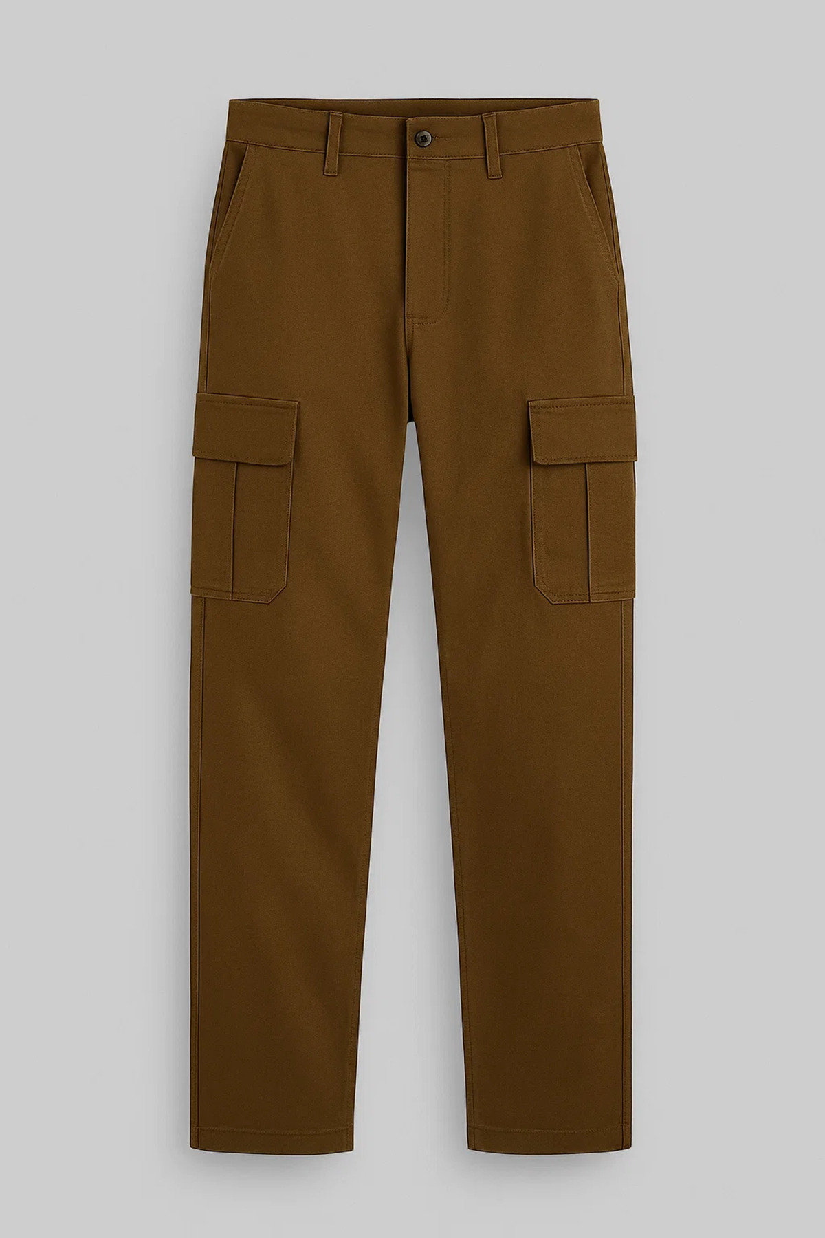 Erkek Yüksek Bel Kargo Cepli Kahverengi Baggy Pantolon 4