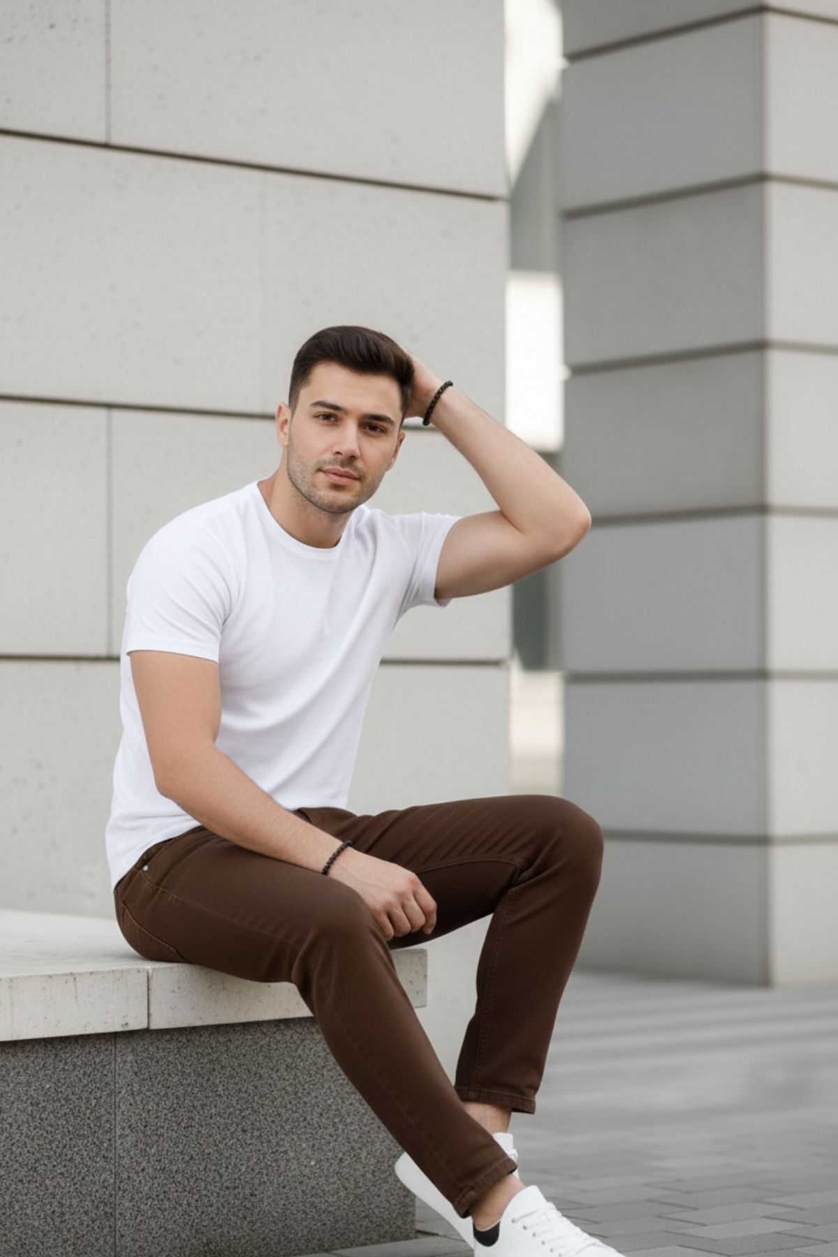 Erkek Klasik Armürlü Düz Paça Kahve Kot Pantolon 4