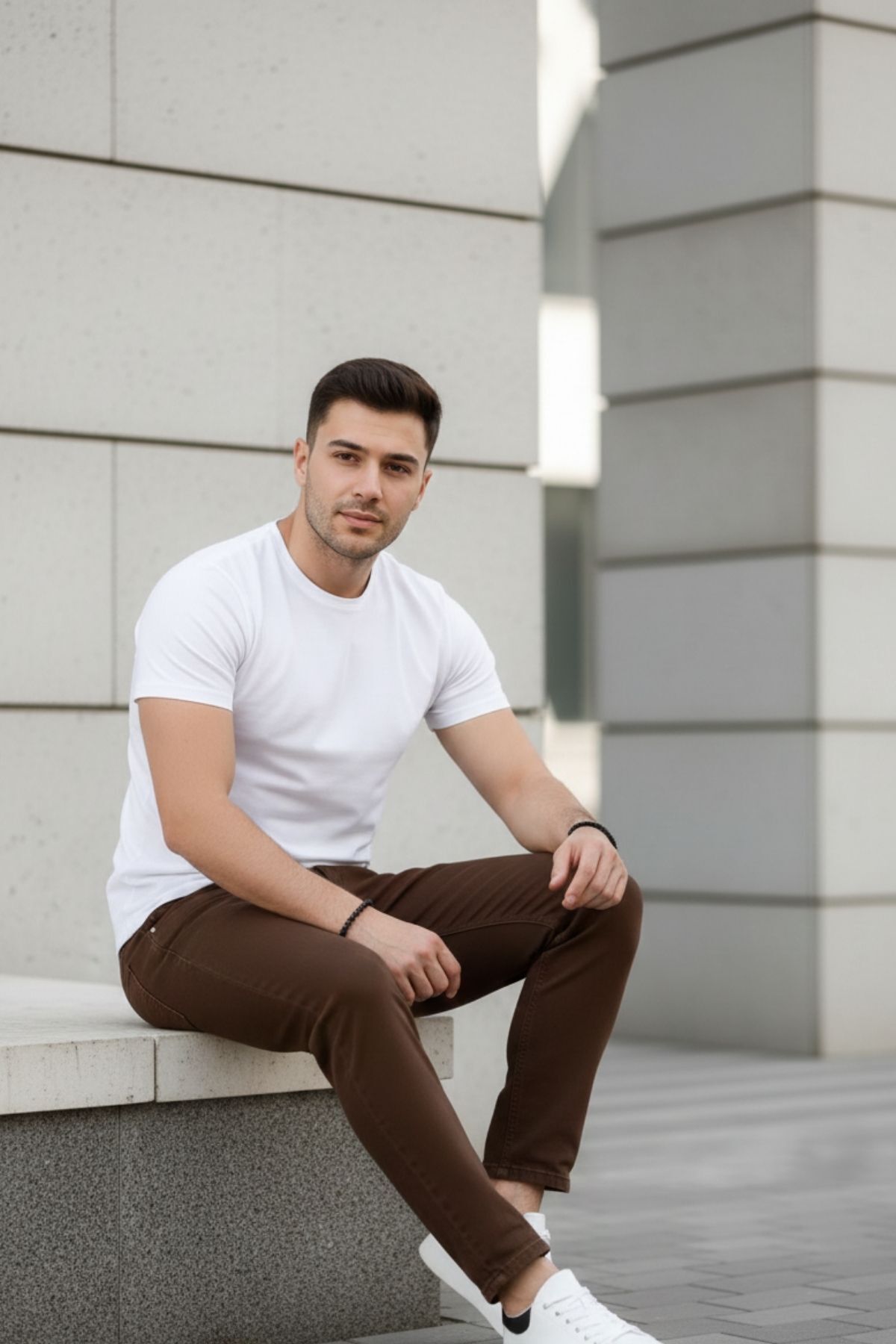 Erkek Klasik Armürlü Düz Paça Kahve Kot Pantolon 3