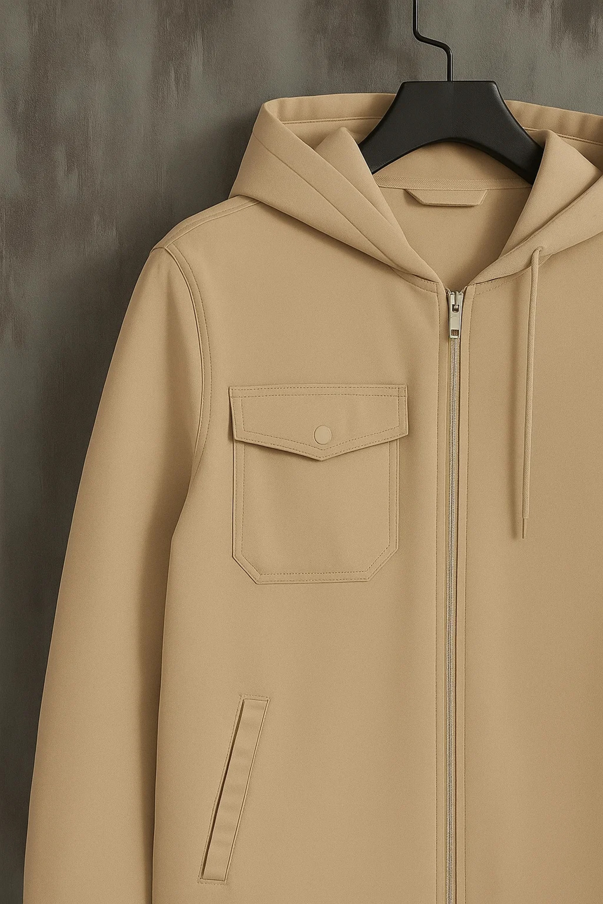 Erkek Oversize Premium Krem Kapşonlu Mont 3