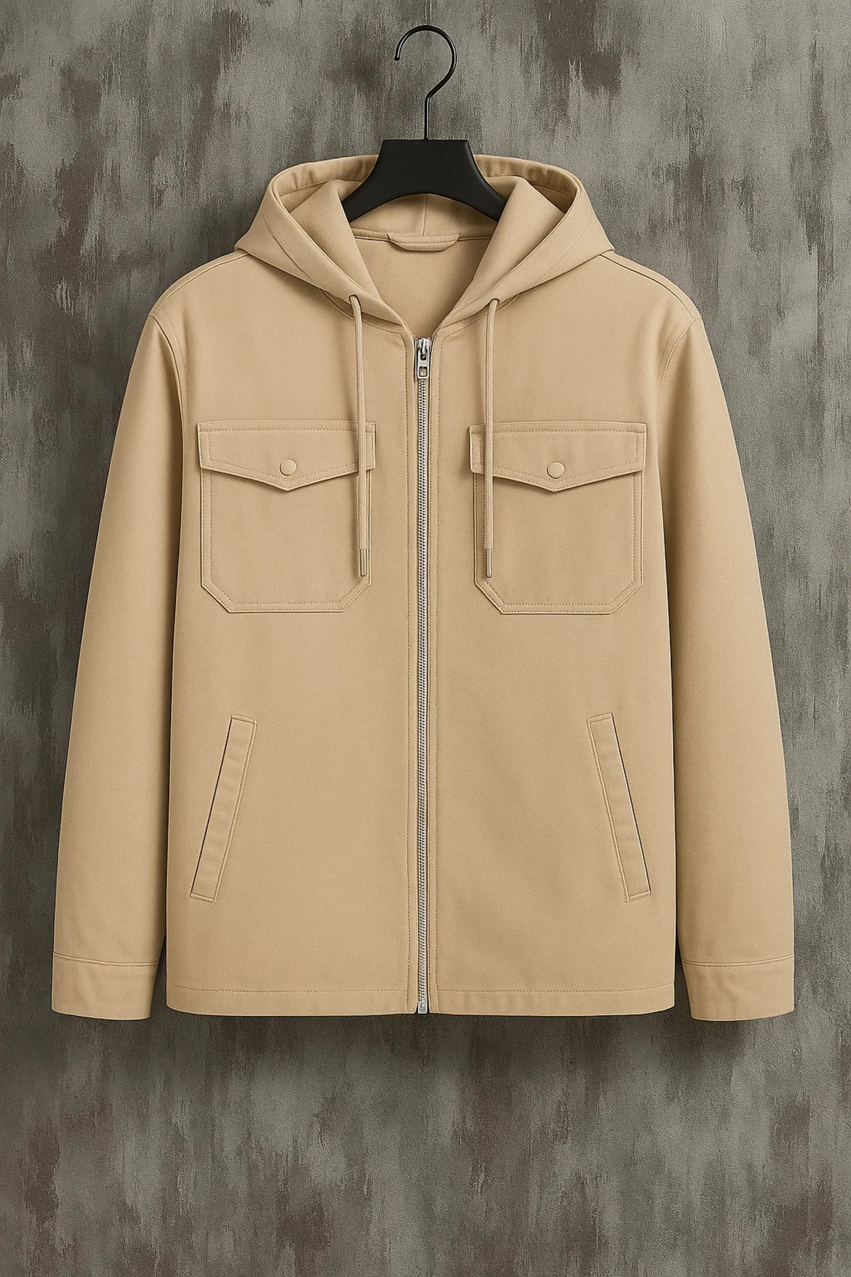 Erkek Oversize Premium Krem Kapşonlu Mont 6