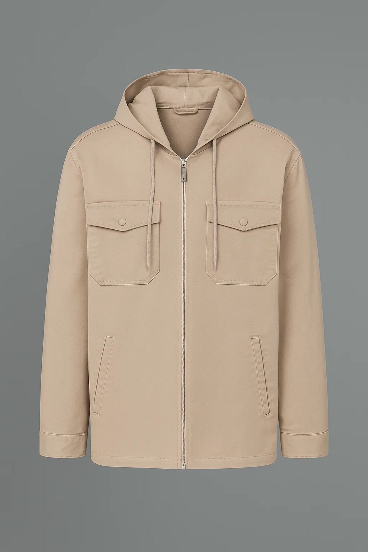 Erkek Oversize Premium Krem Kapşonlu Mont 4