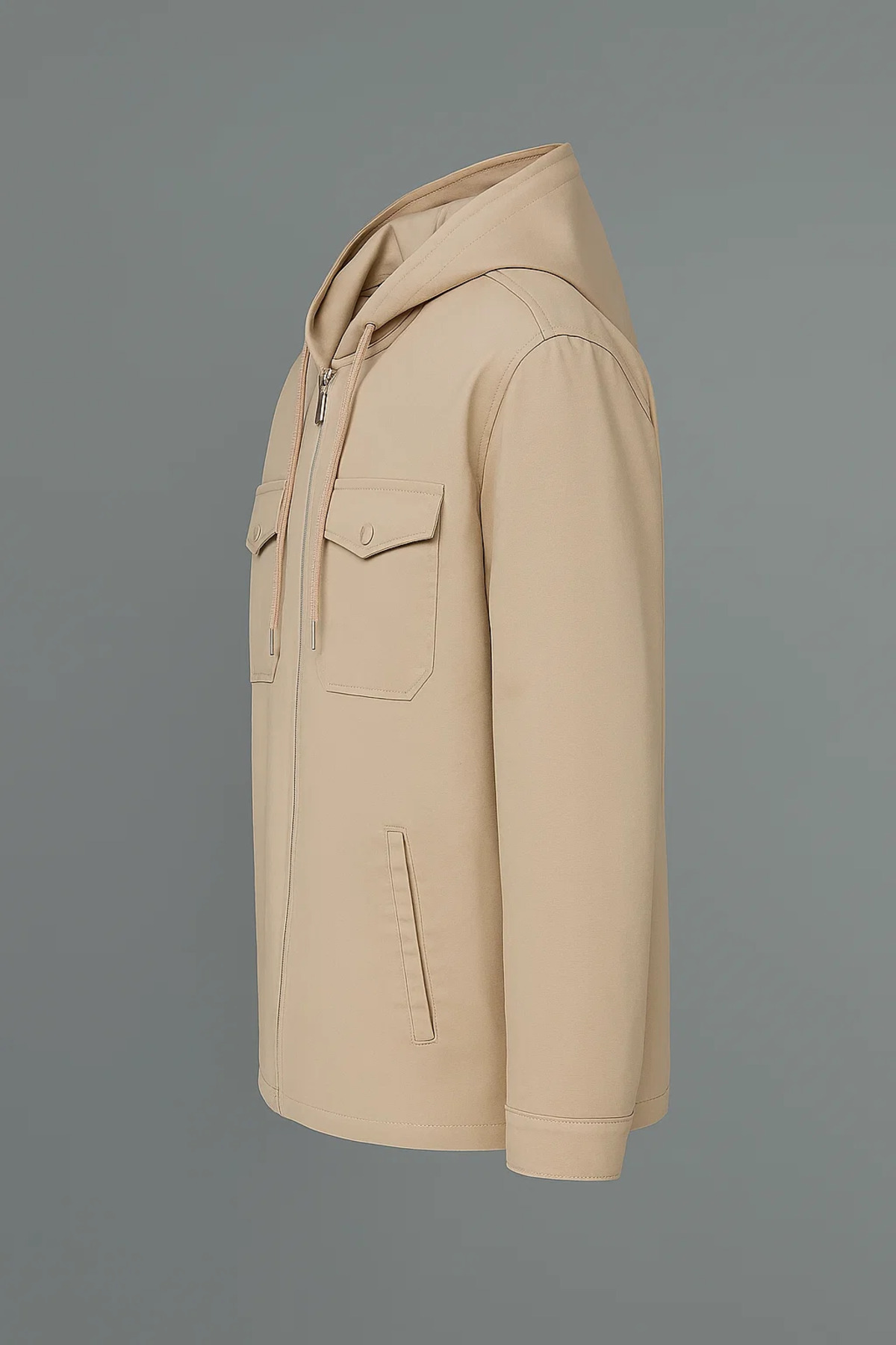 Erkek Oversize Premium Krem Kapşonlu Mont 5