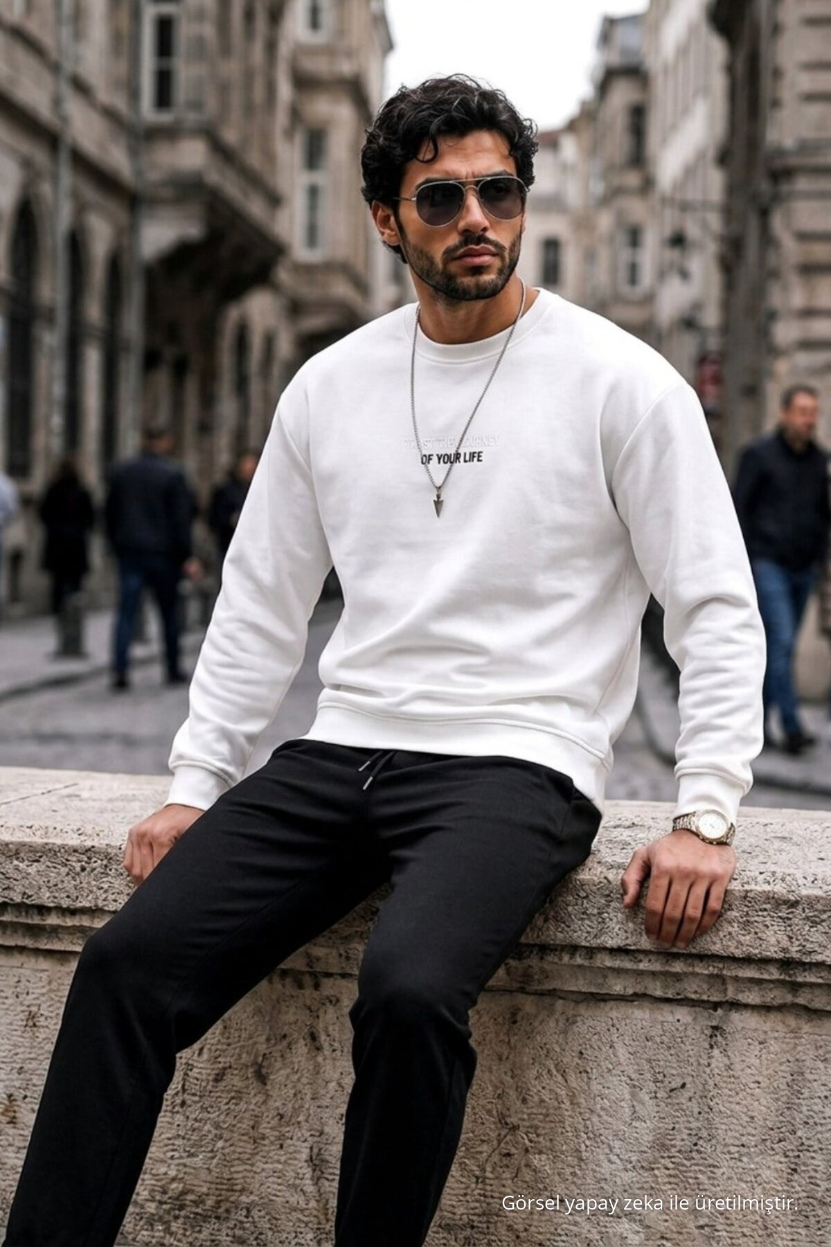 3 Adet Erkek Pamuklu Baskılı Regular Fit Sweatshirt Gri 5