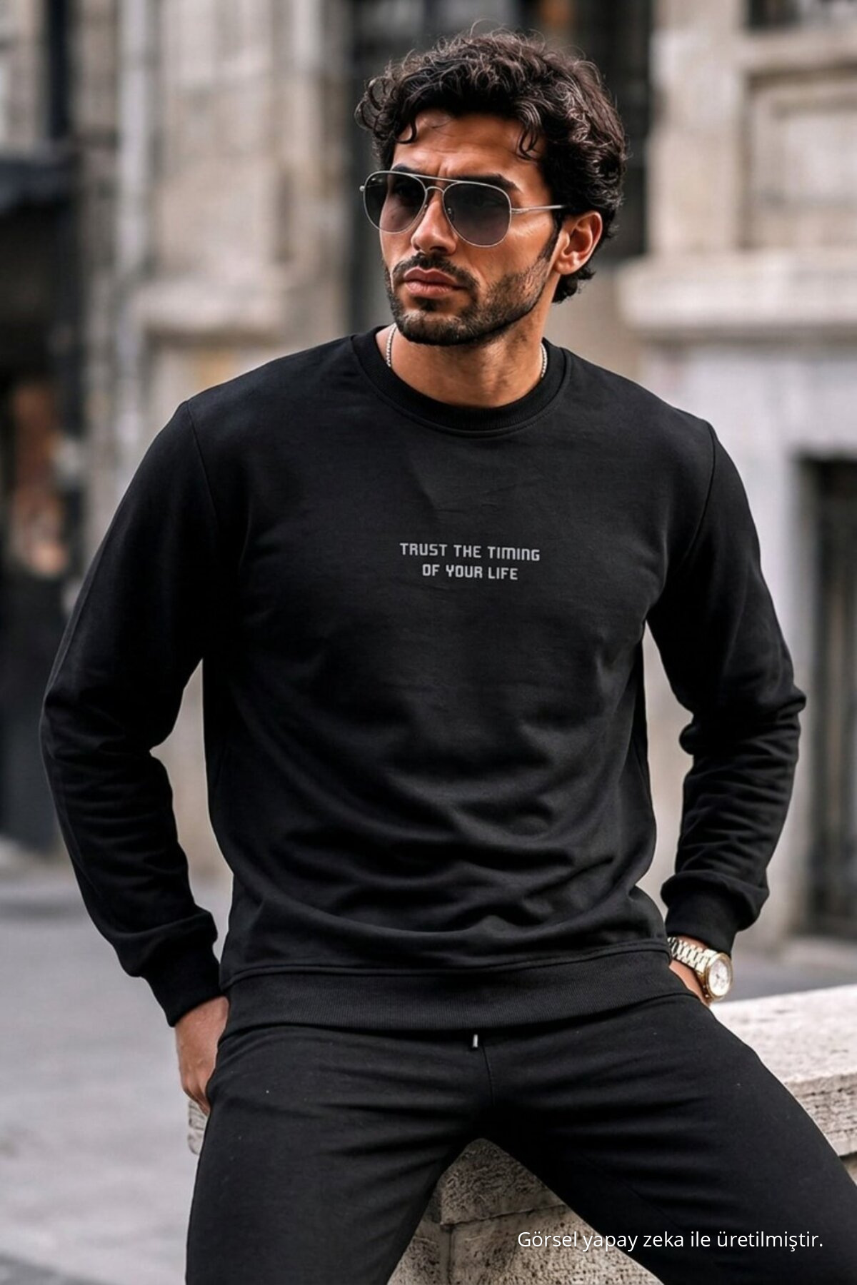 3 Adet Erkek Pamuklu Baskılı Regular Fit Sweatshirt Haki 6