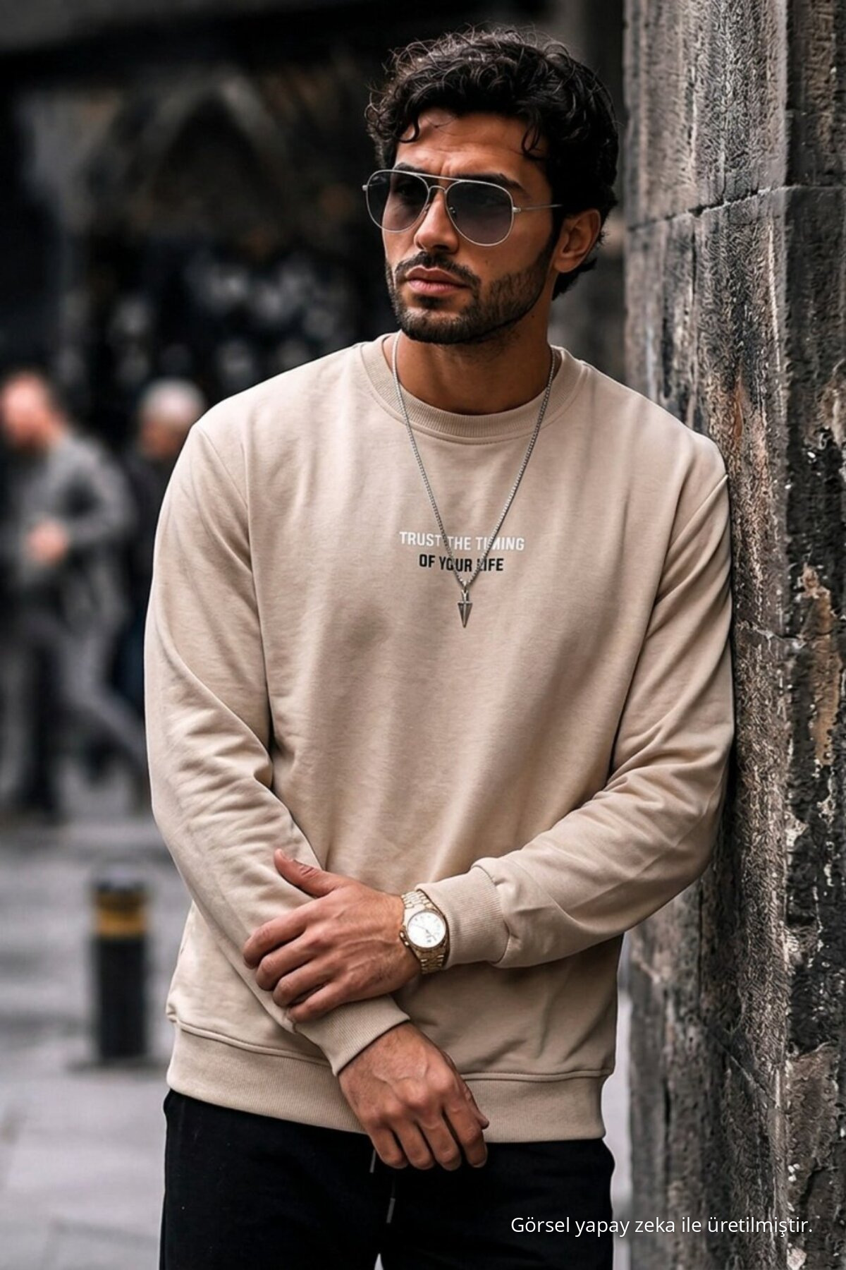 3 Adet Erkek Pamuklu Baskılı Regular Fit Sweatshirt Krem 4