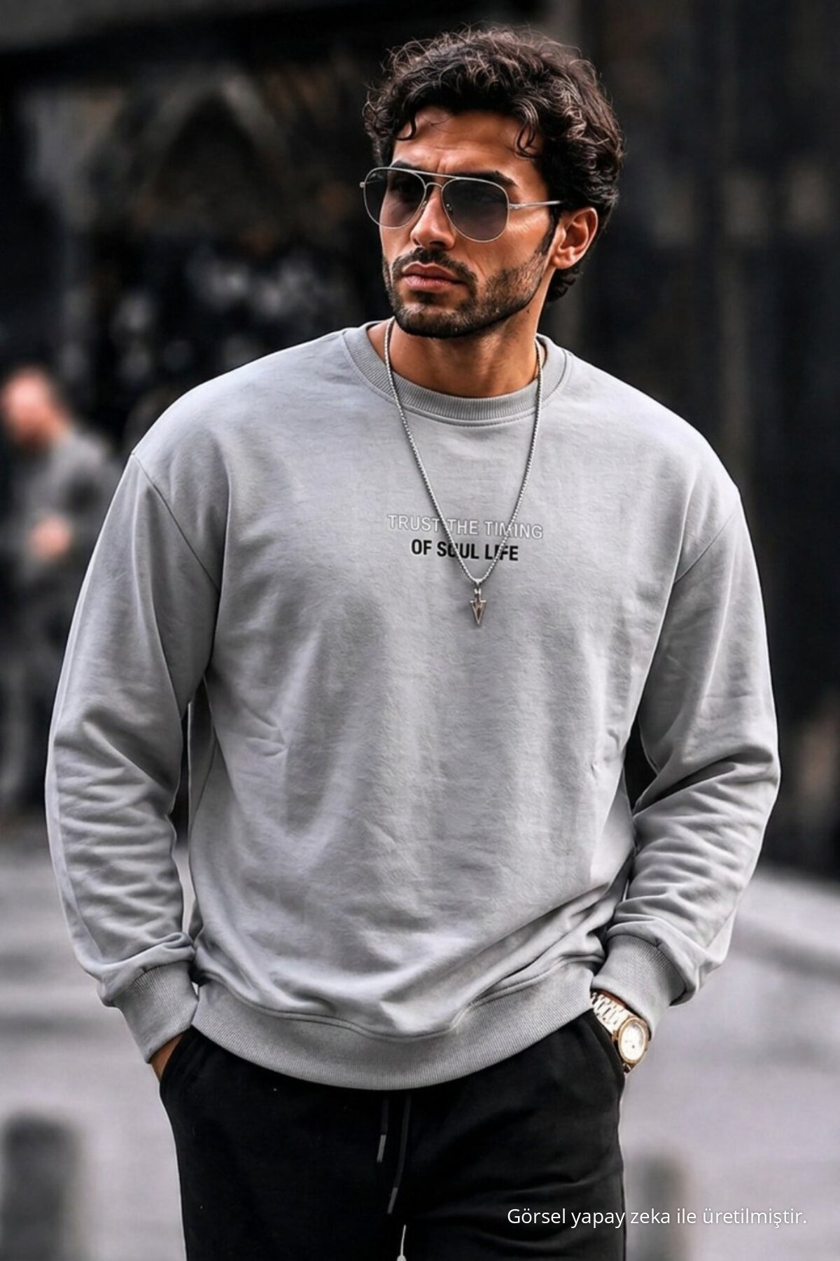3 Adet Erkek Pamuklu Baskılı Regular Fit Sweatshirt Krem 3
