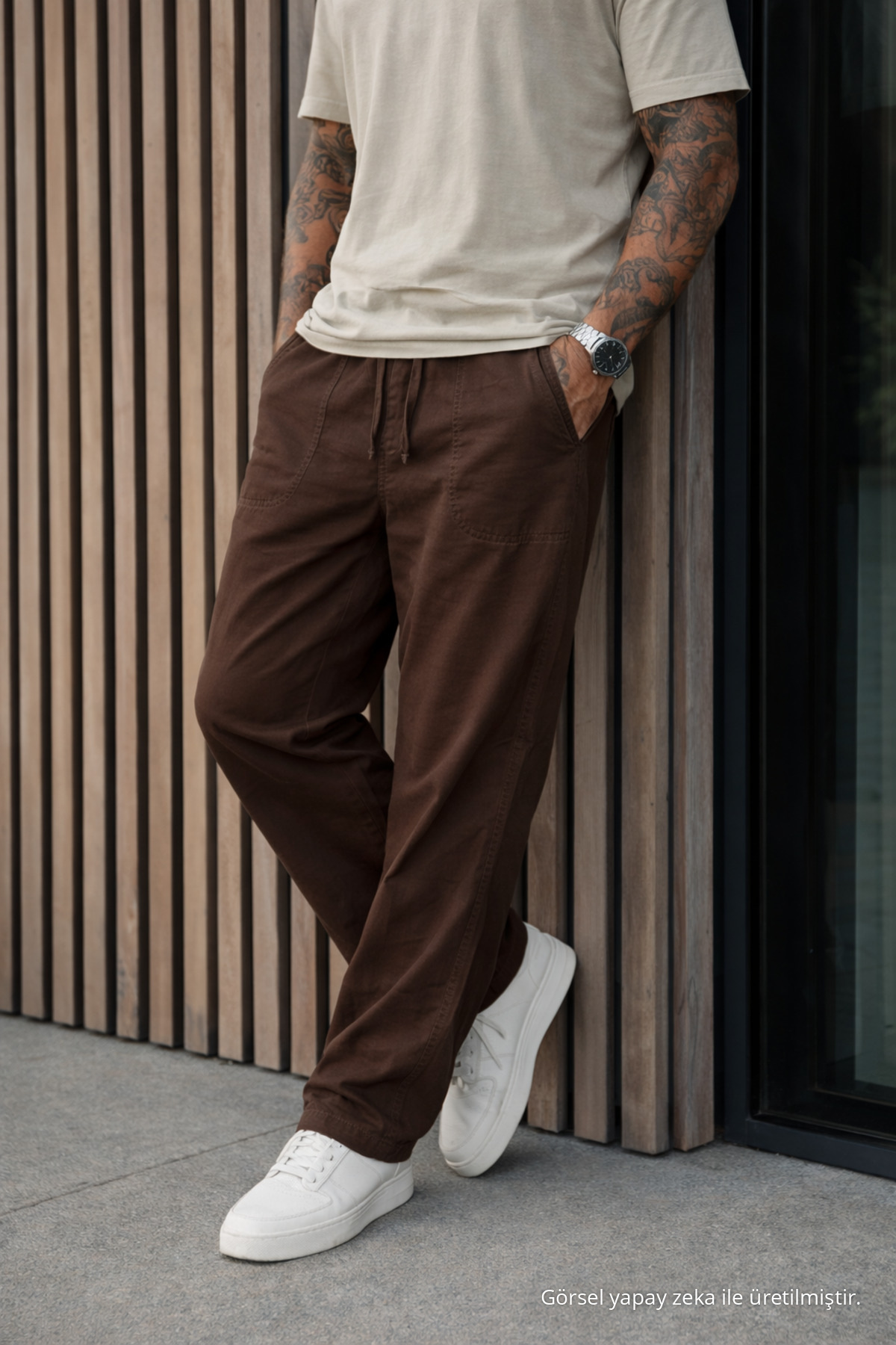 3 Adet Erkek Premium Yazlık Jogger Keten Pantolon Camel 5