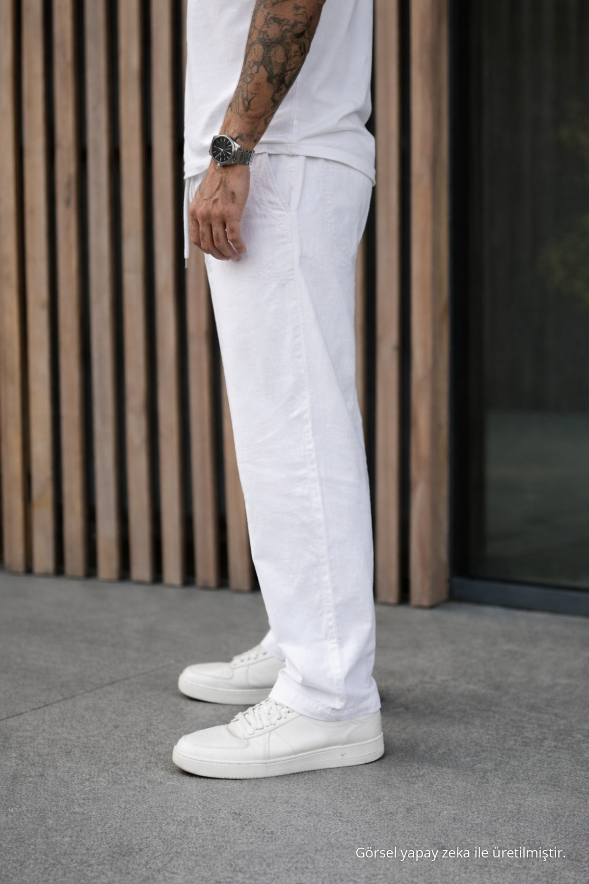 3 Adet Erkek Premium Yazlık Jogger Keten Pantolon Ekru 5