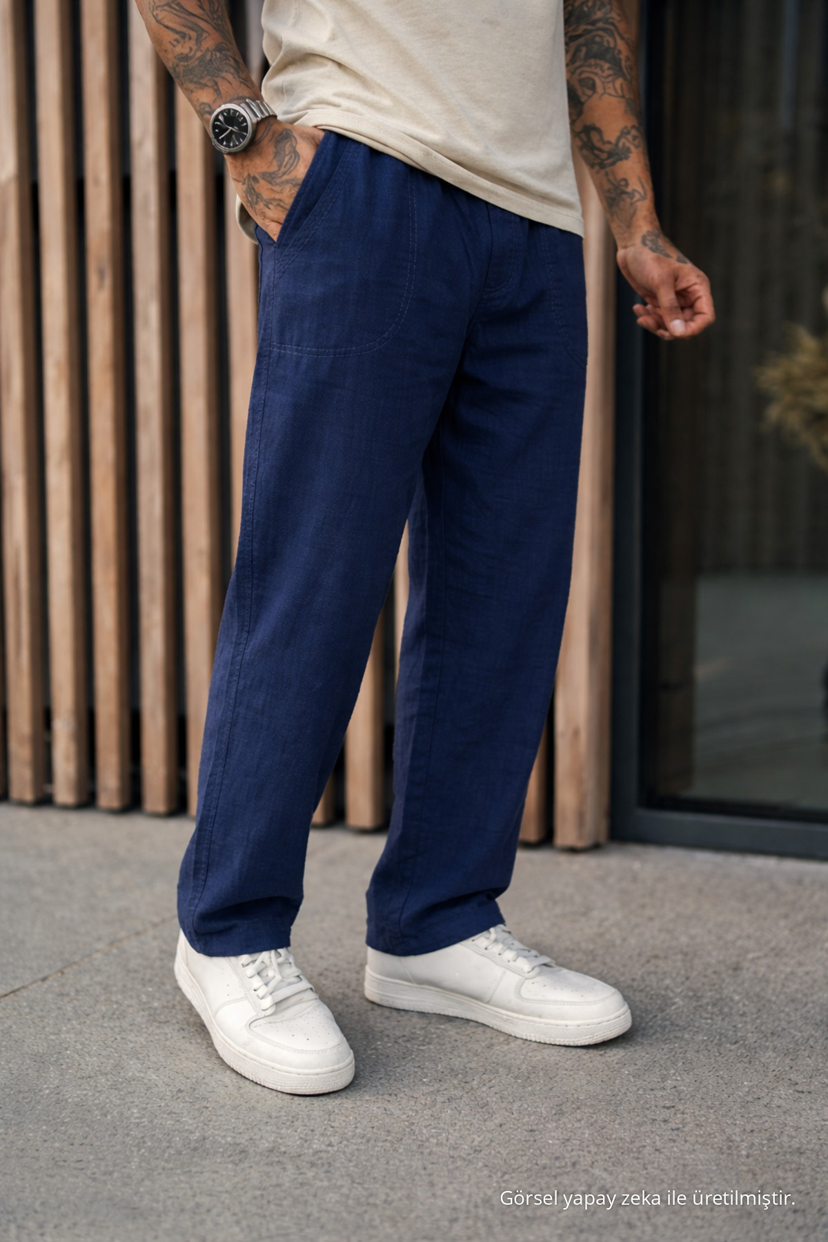 3 Adet Erkek Premium Yazlık Jogger Keten Pantolon Kahverengi 4