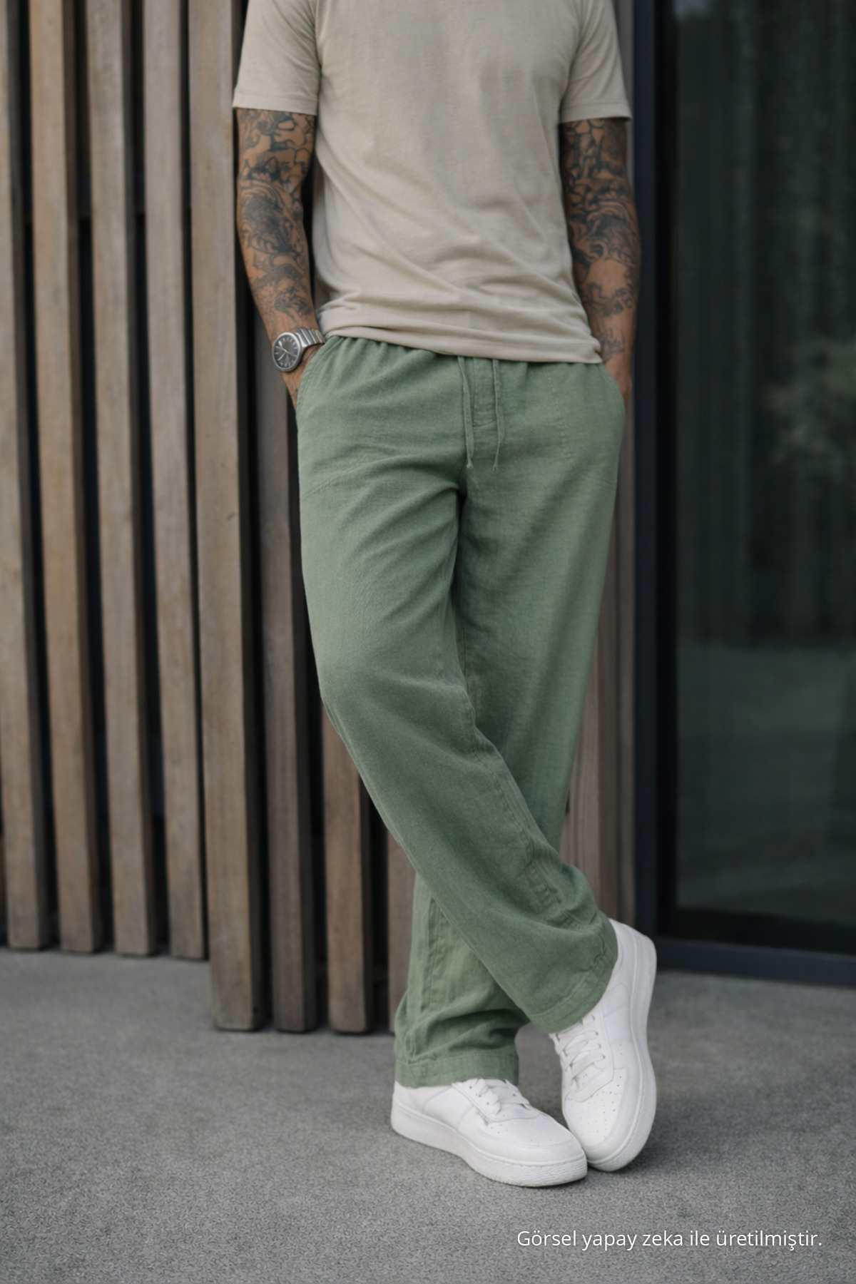 3 Adet Erkek Premium Yazlık Jogger Keten Pantolon Kahverengi 5