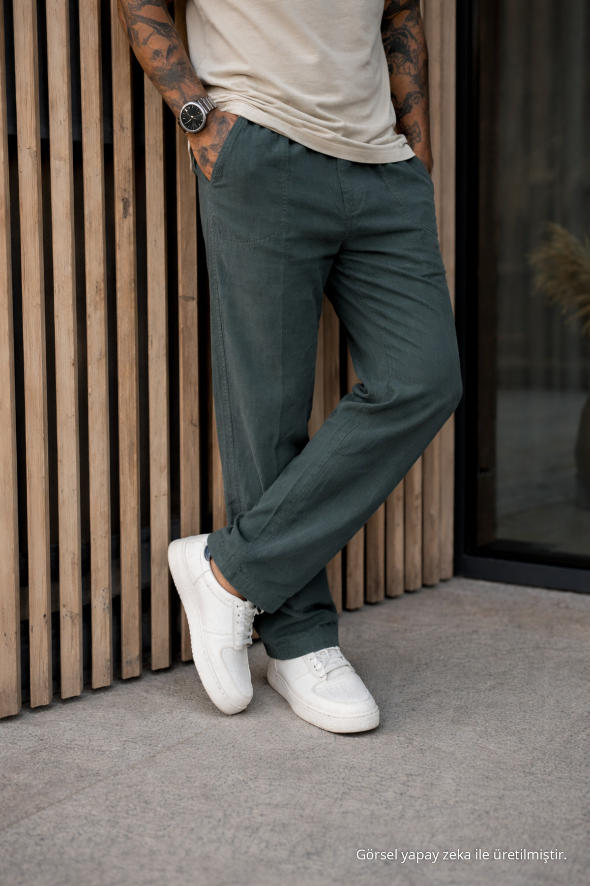 3 Adet Erkek Premium Yazlık Jogger Keten Pantolon Koyu 6