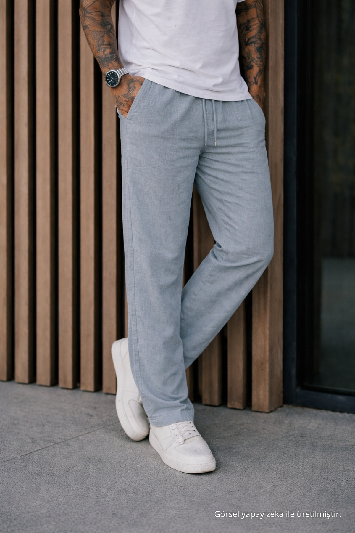 3 Adet Erkek Premium Yazlık Jogger Keten Pantolon Su 5