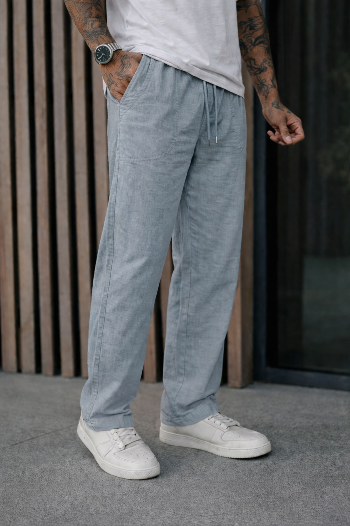 3 Adet Erkek Premium Yazlık Jogger Keten Pantolon 4