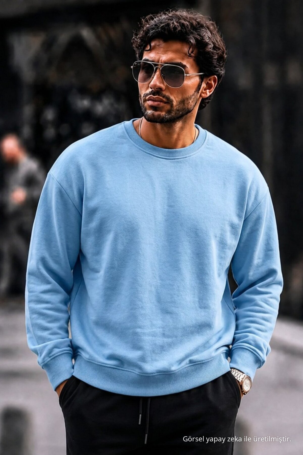 3 Adet Erkek %100 Pamuk Regular Fit Basic Sweatshirt Antrasit 3
