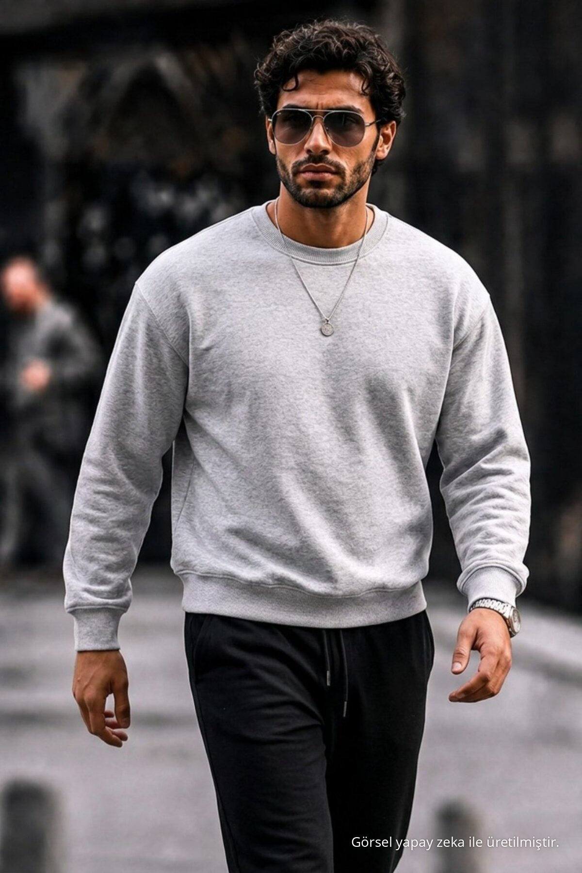 3 Adet Erkek %100 Pamuk Regular Fit Basic Sweatshirt Gri 4